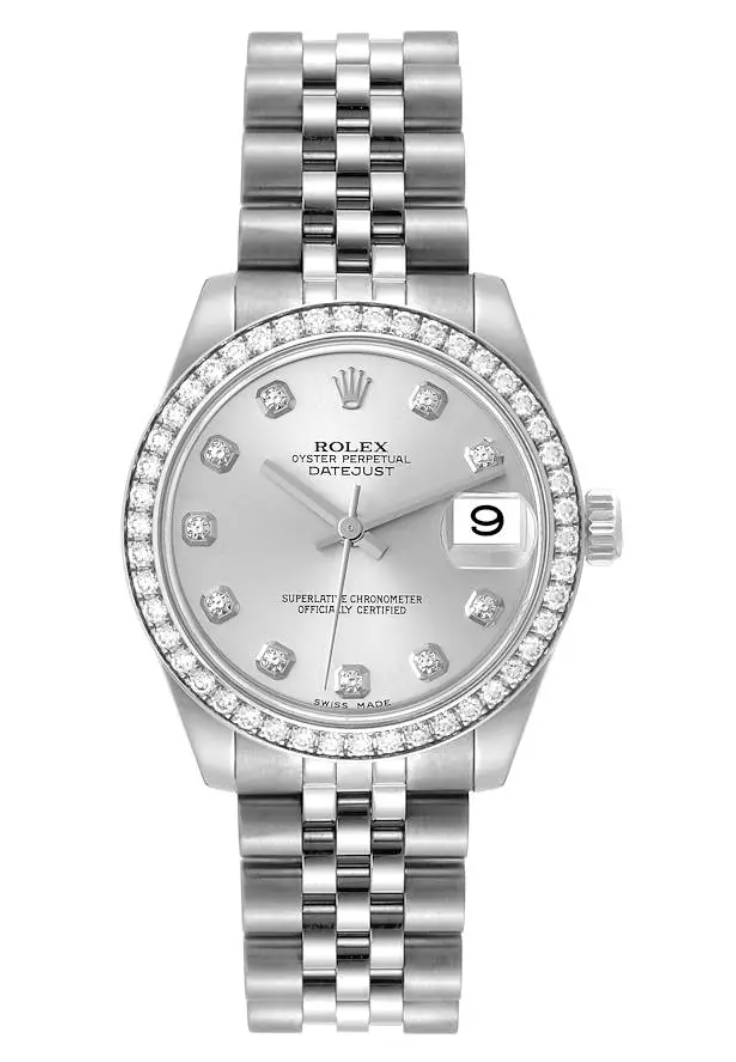 Rolex Datejust Midsize Silver Diamond Dial on Jubilee 178384 Complete 2016