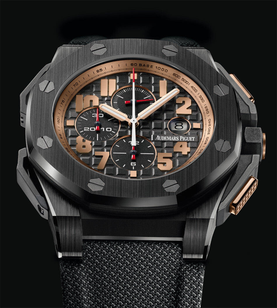 Audemars Piguet Royal Oak Offshore Arabic Numerals, Baton Indexes Dial on Two-Piece Strap 26378IO.OO.A001KE.01 Complete 2012