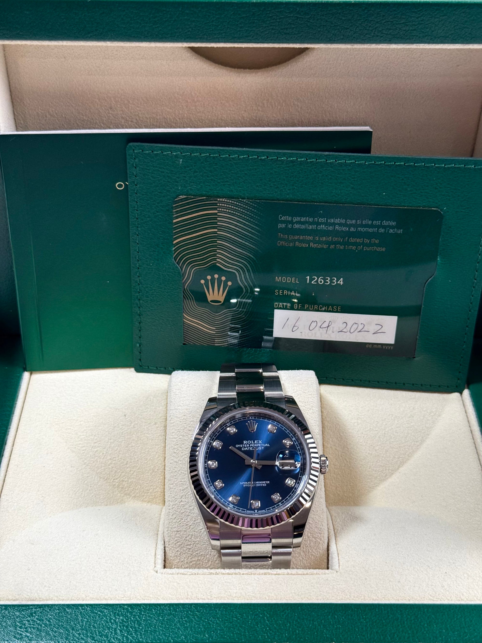 Rolex Datejust Blue Diamond Dial on Oyster 126334 Complete 2022
