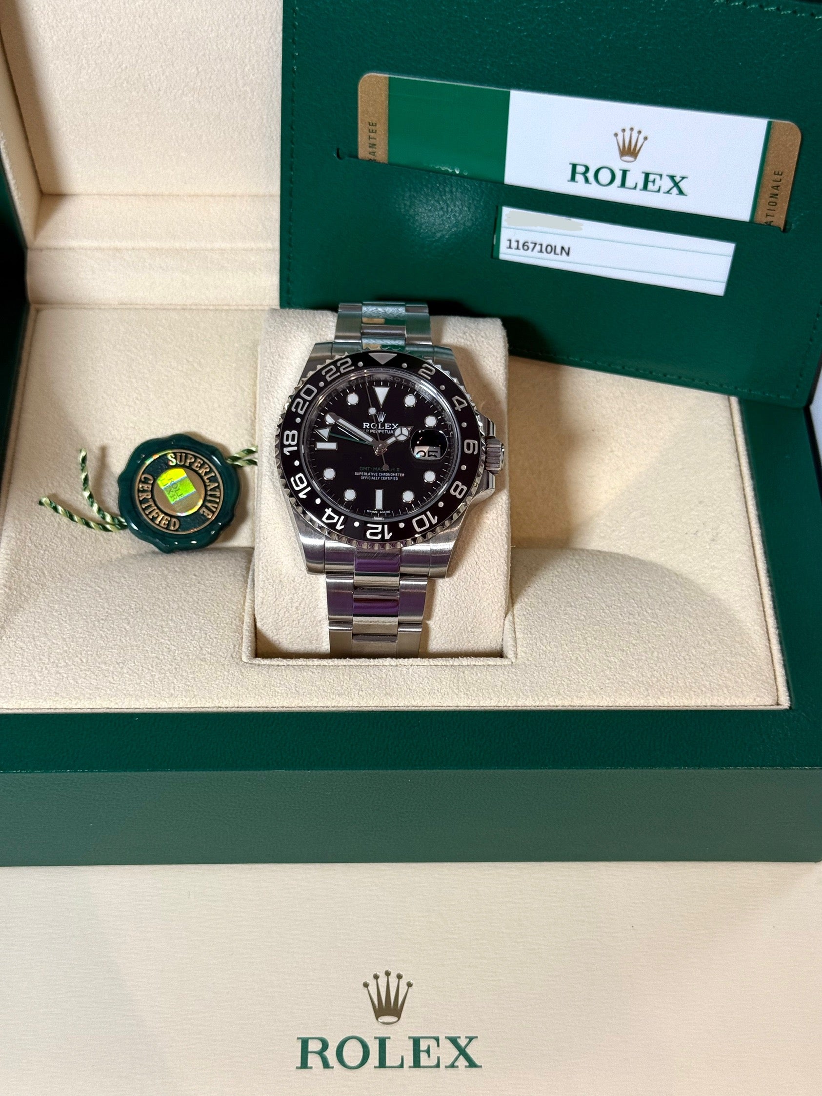 Rolex GMT Master II Black Dial on Oyster 116710LN Complete 2019