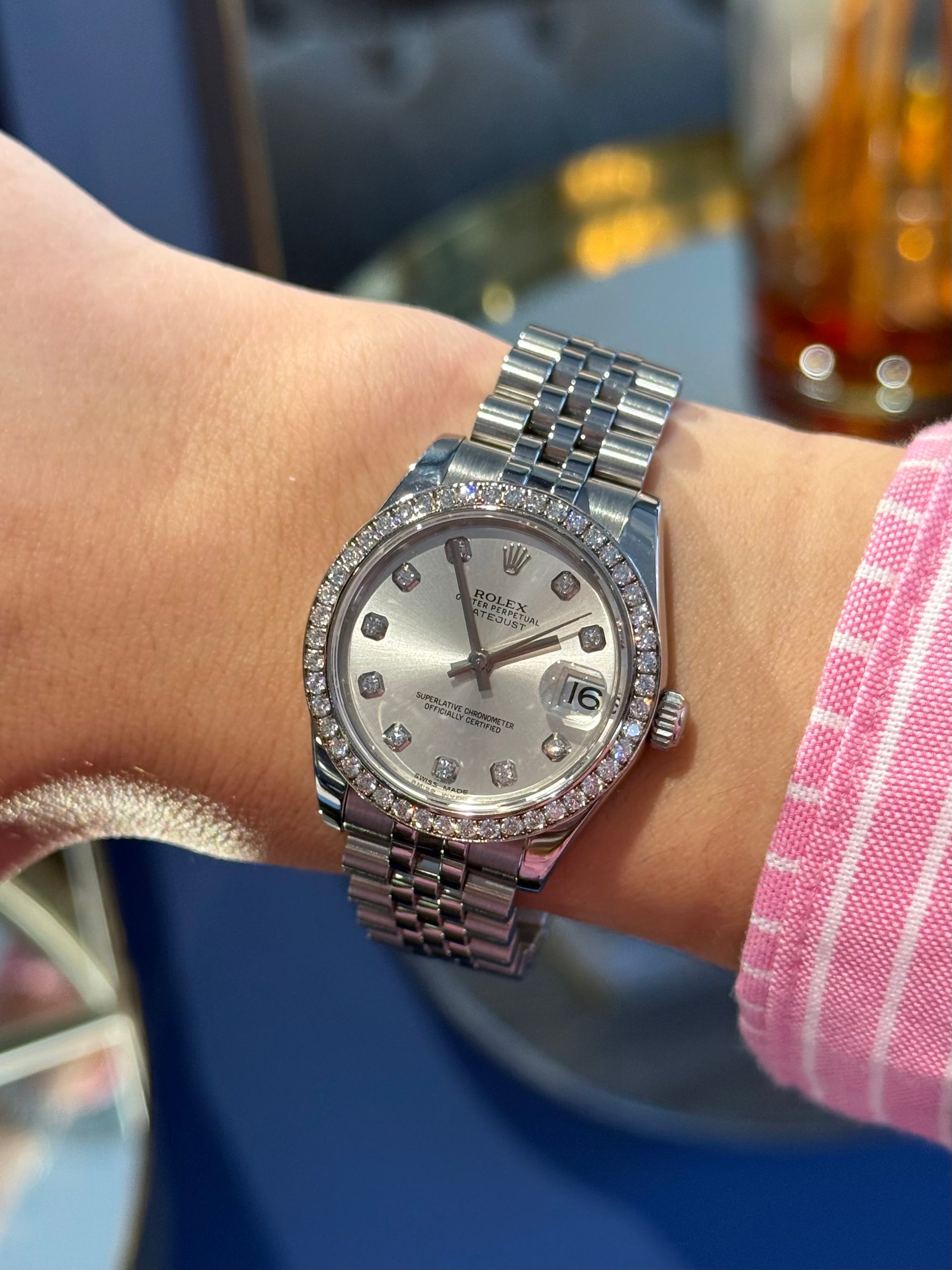 Rolex Datejust Midsize Silver Diamond Dial on Jubilee 178384 Complete 2016