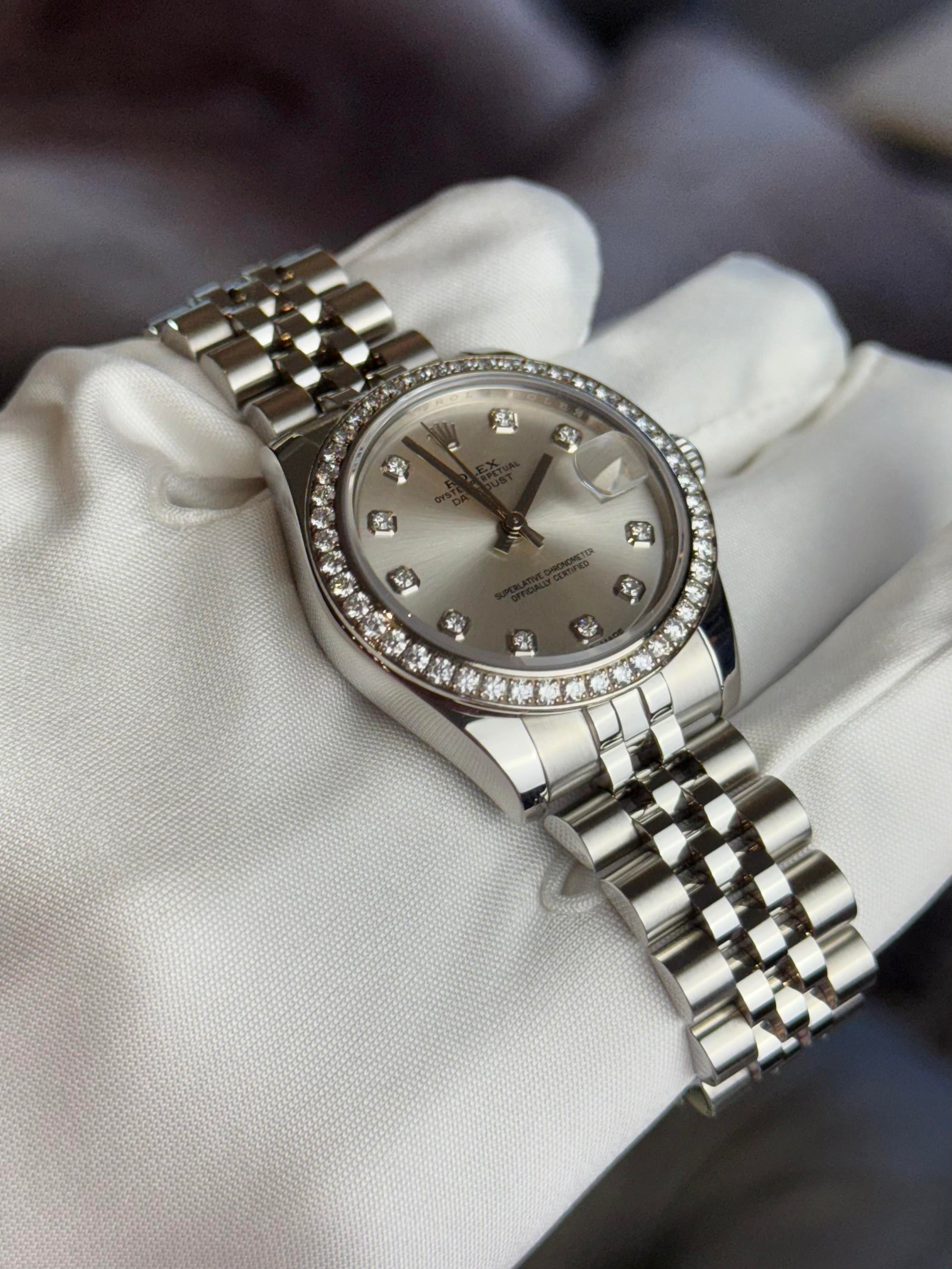 Rolex Datejust Midsize Silver Diamond Dial on Jubilee 178384 Complete 2016