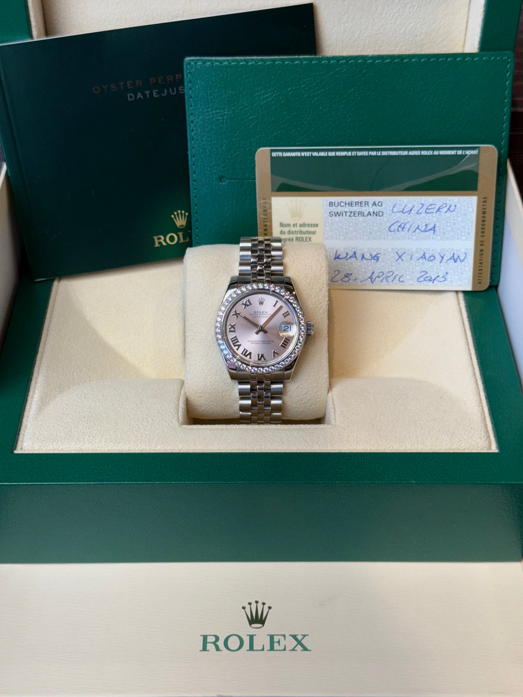 Rolex Datejust 31 Pink Roman Dial on Jubilee 178384 Complete 2013