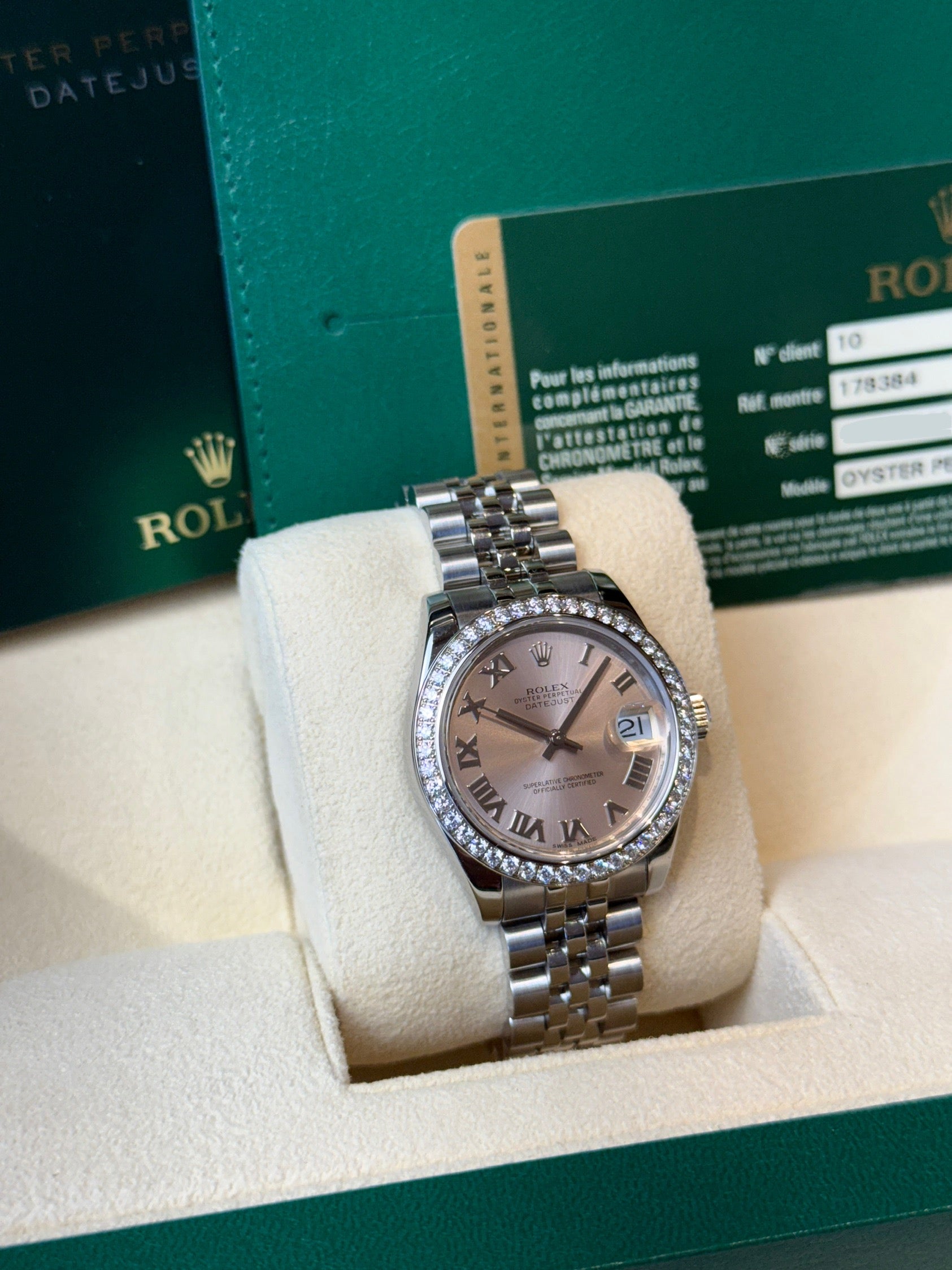 Rolex Datejust 31 Pink Roman Dial on Jubilee 178384 Complete 2013