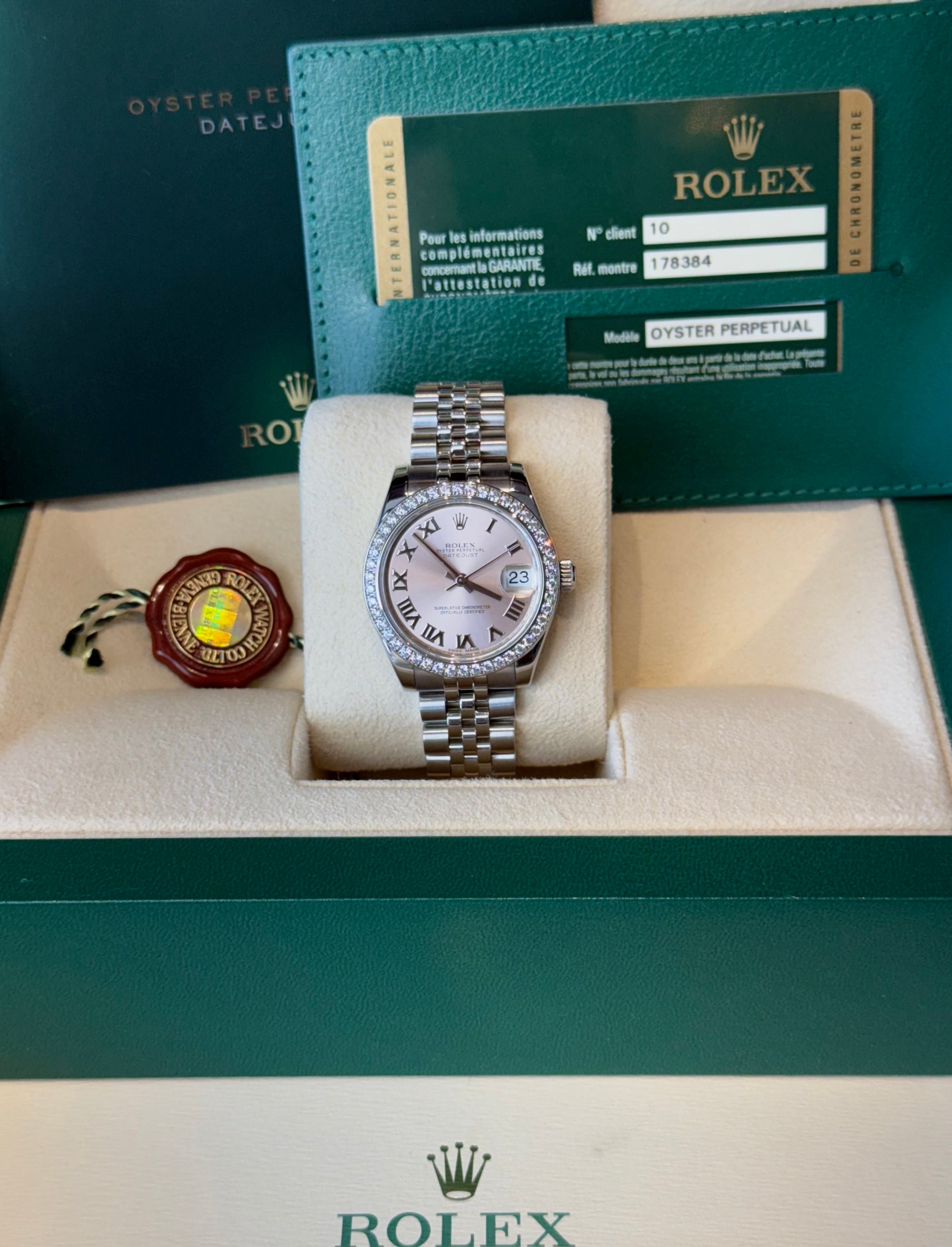 Rolex Datejust 31 Pink Roman Dial on Jubilee 178384 Complete 2013