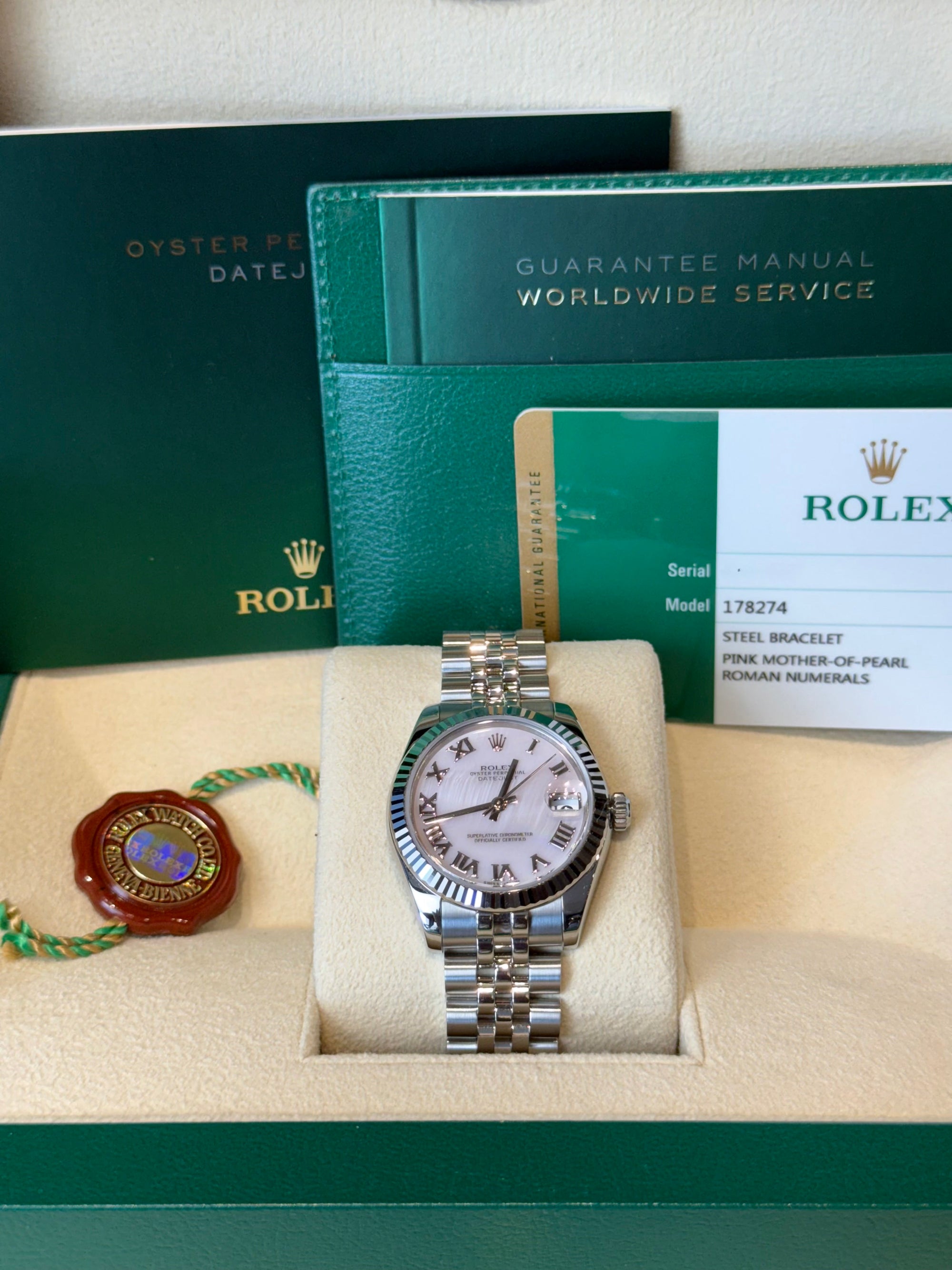 Rolex Datejust Pink Mother of Pearl Roman Dial on Jubilee 178274 Complete 2016
