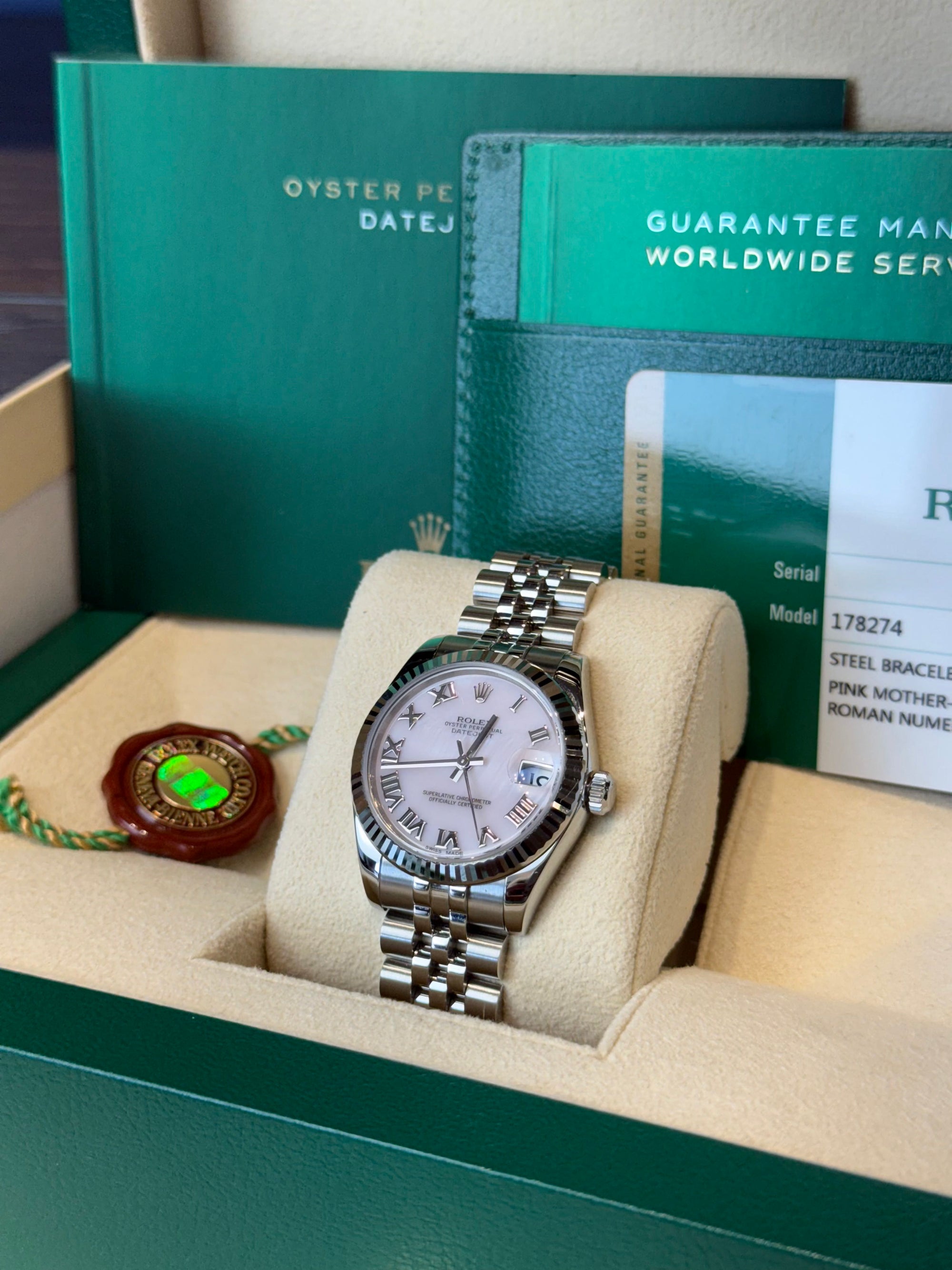 Rolex Datejust Pink Mother of Pearl Roman Dial on Jubilee 178274 Complete 2016