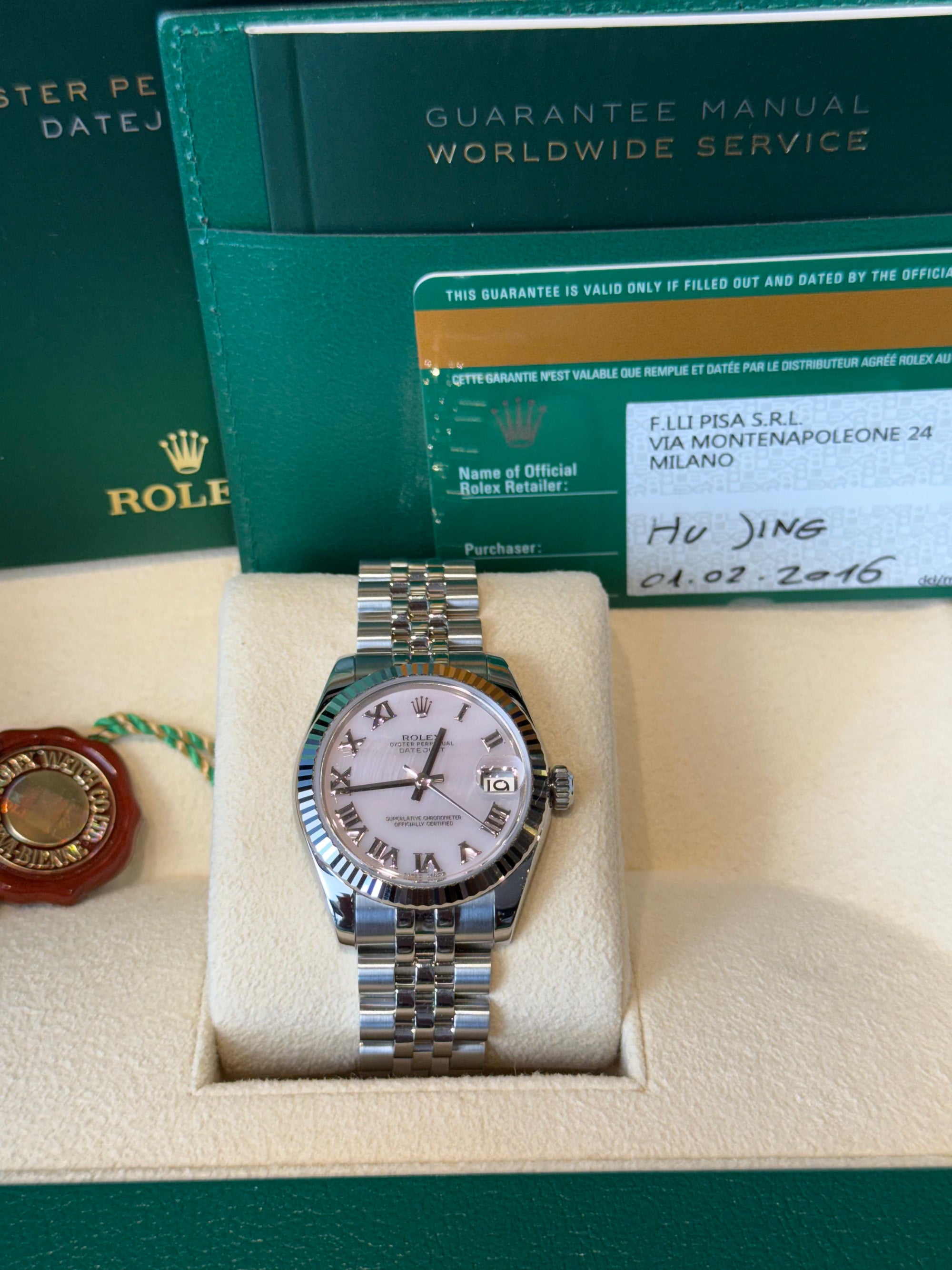 Rolex Datejust Pink Mother of Pearl Roman Dial on Jubilee 178274 Complete 2016