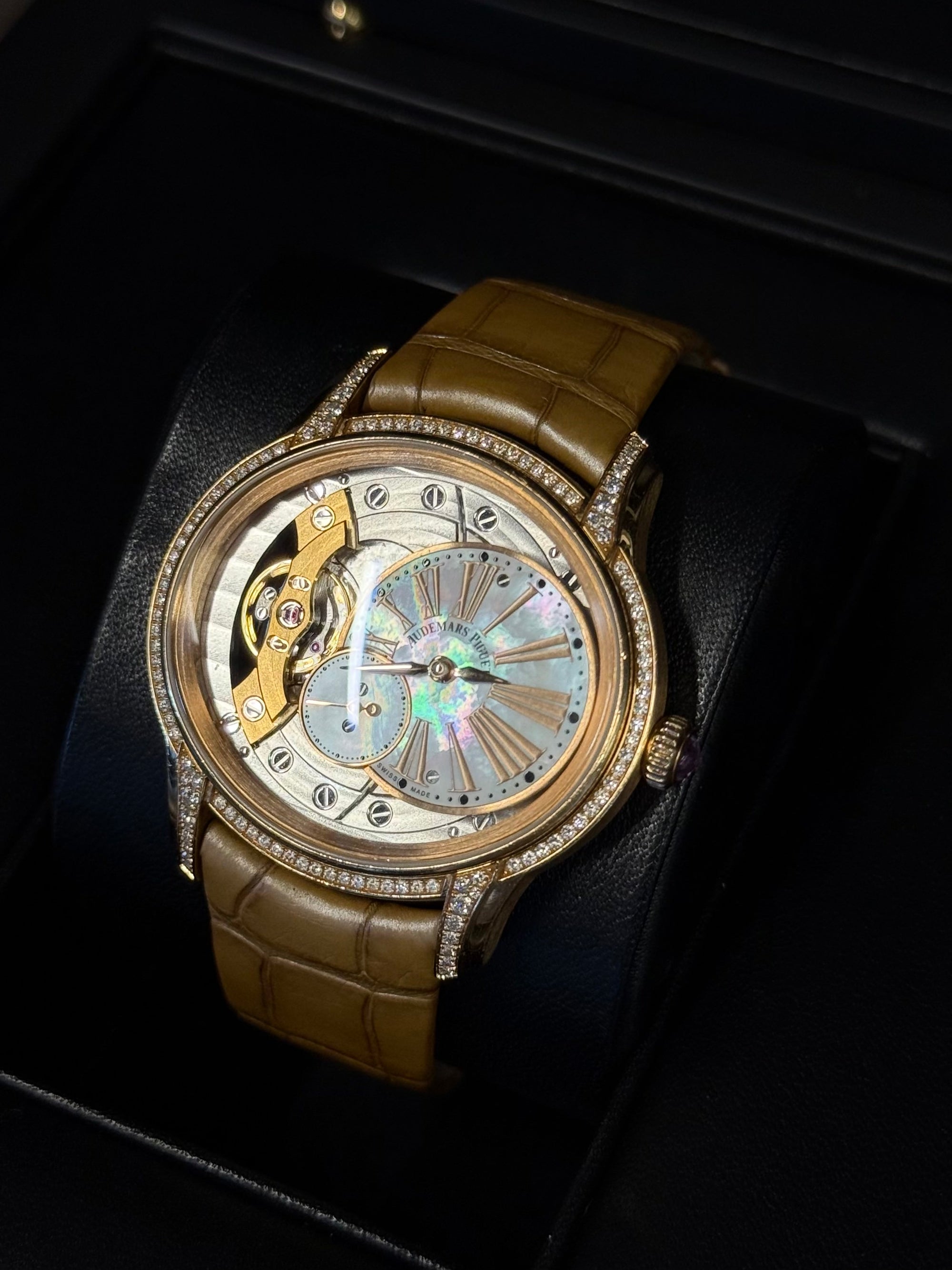Audemars Piguet Millenary Hand-Wound White Mother of Pearl Dial on Leather Strap 77247OR.ZZ.A812CR.01 Papers 2017