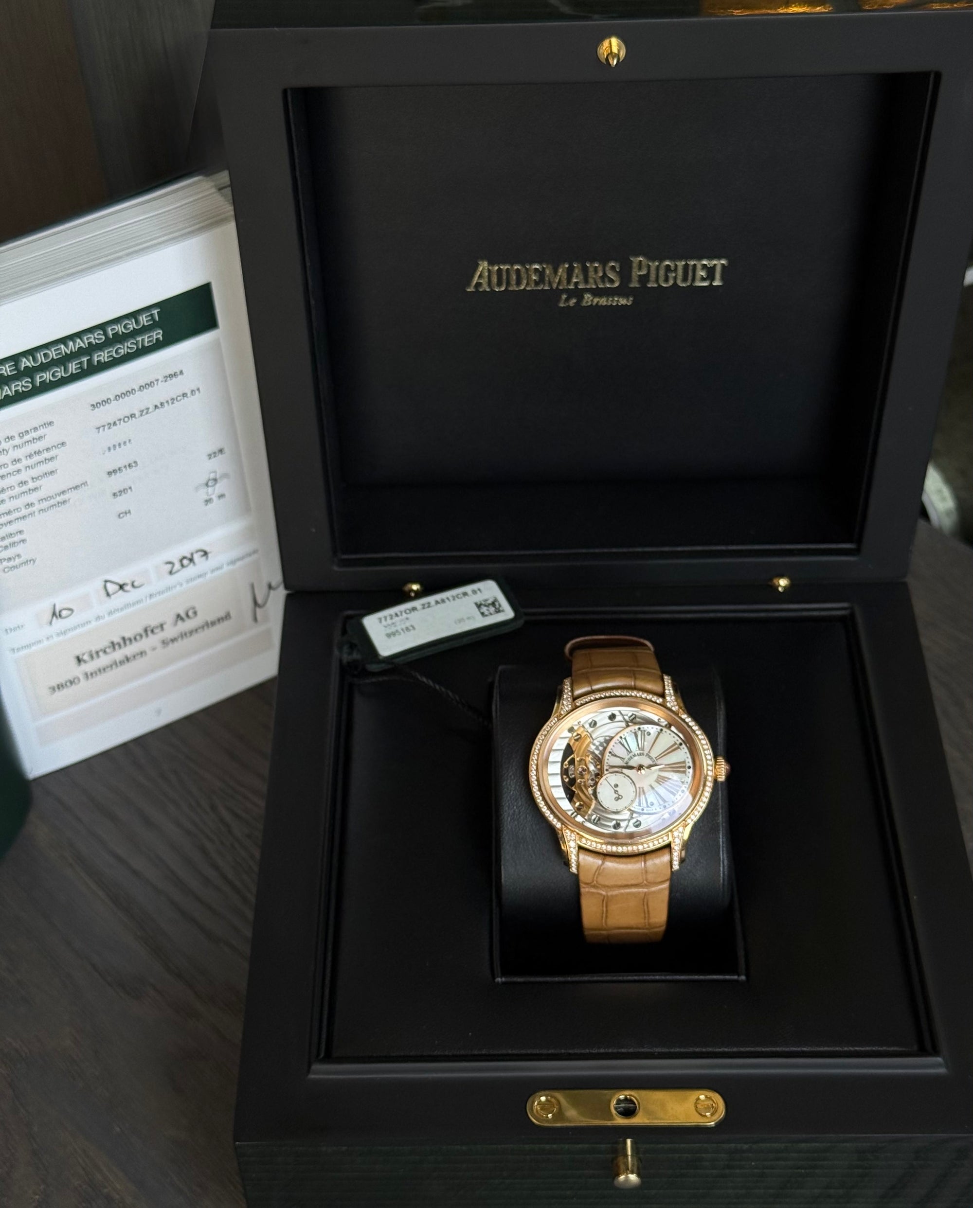 Audemars Piguet Millenary Hand-Wound White Mother of Pearl Dial on Leather Strap 77247OR.ZZ.A812CR.01 Papers 2017