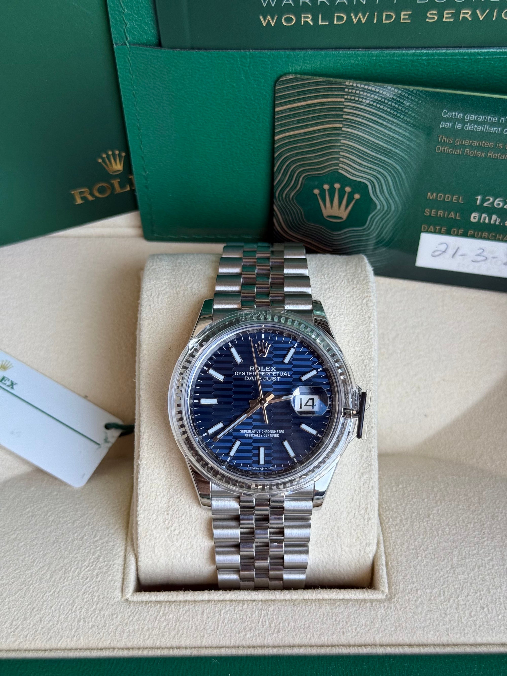 Rolex Datejust Bright Blue Fluted Motif Dial on Jubilee 126234 Complete 2022