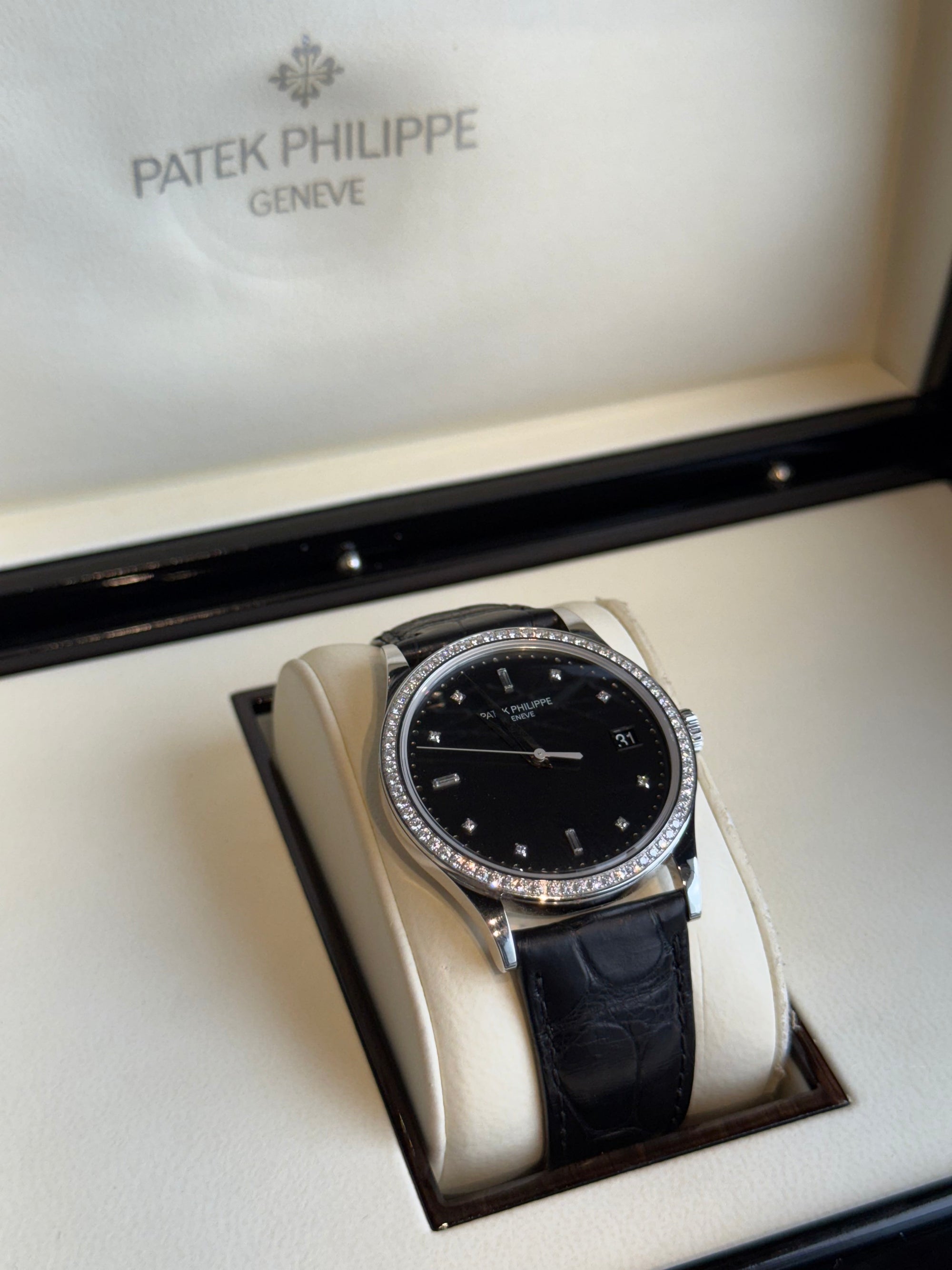 Patek Philippe Calatrava Black Diamond Dial on Strap 5297G-001 Complete 2024