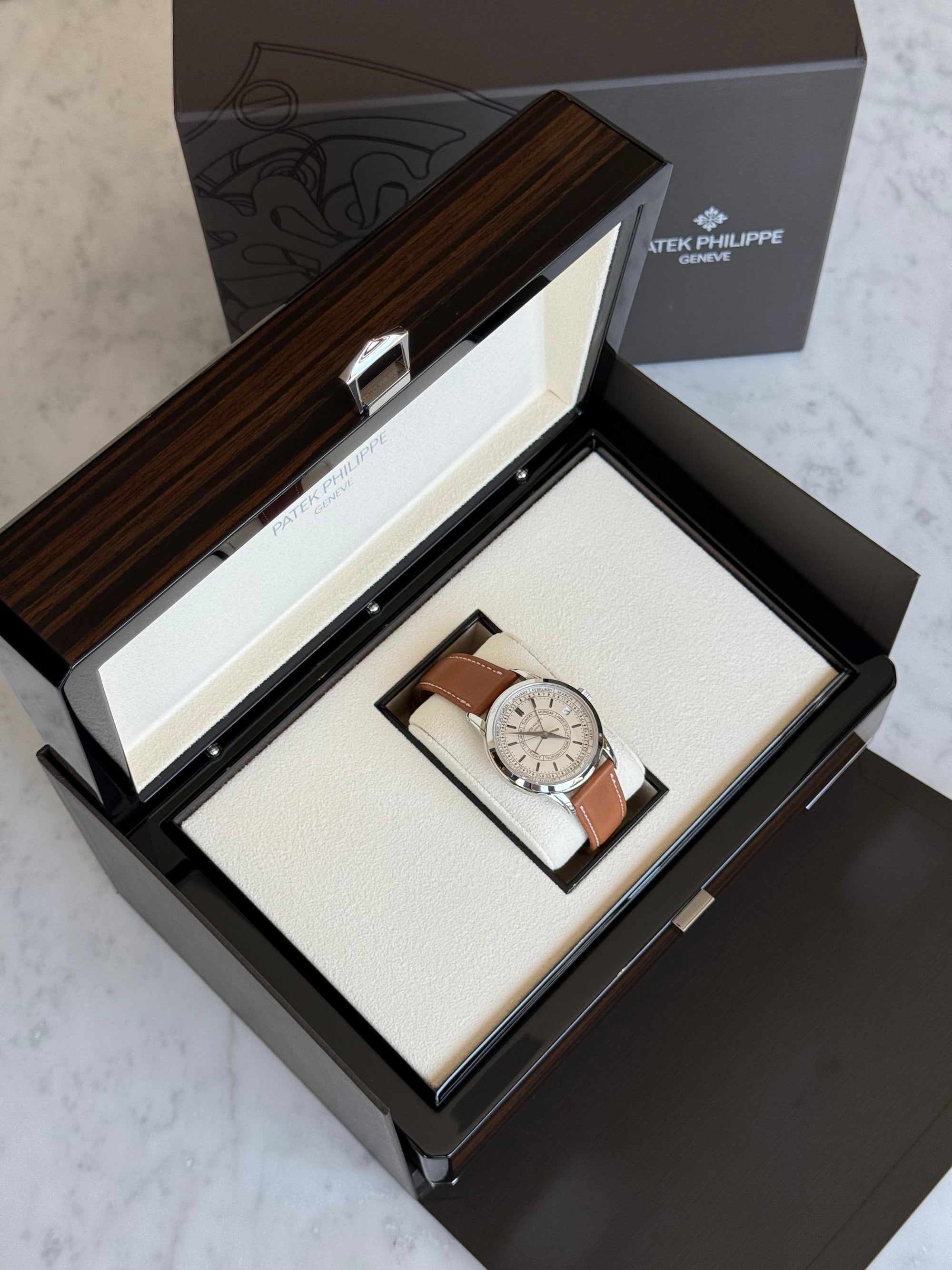 Patek Philippe Complications Calatrava Weekly Calendar Silvery Opaline Dial on Strap 5212A-001 Complete 2022