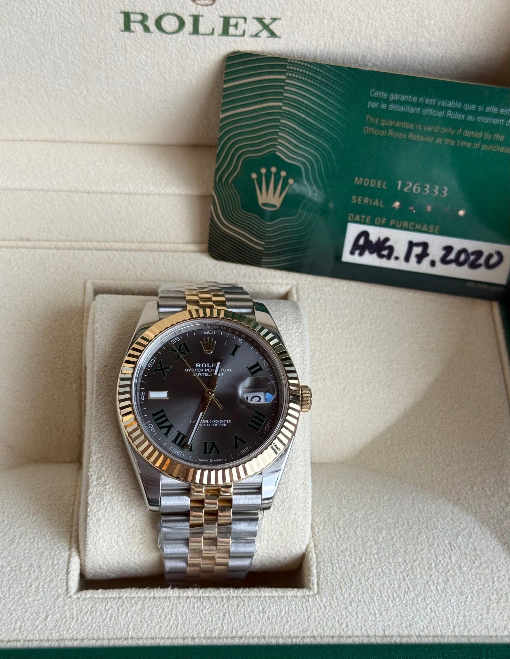 Rolex Datejust 41 Slate Green Roman Dial on Jubilee 126333 Complete 2020
