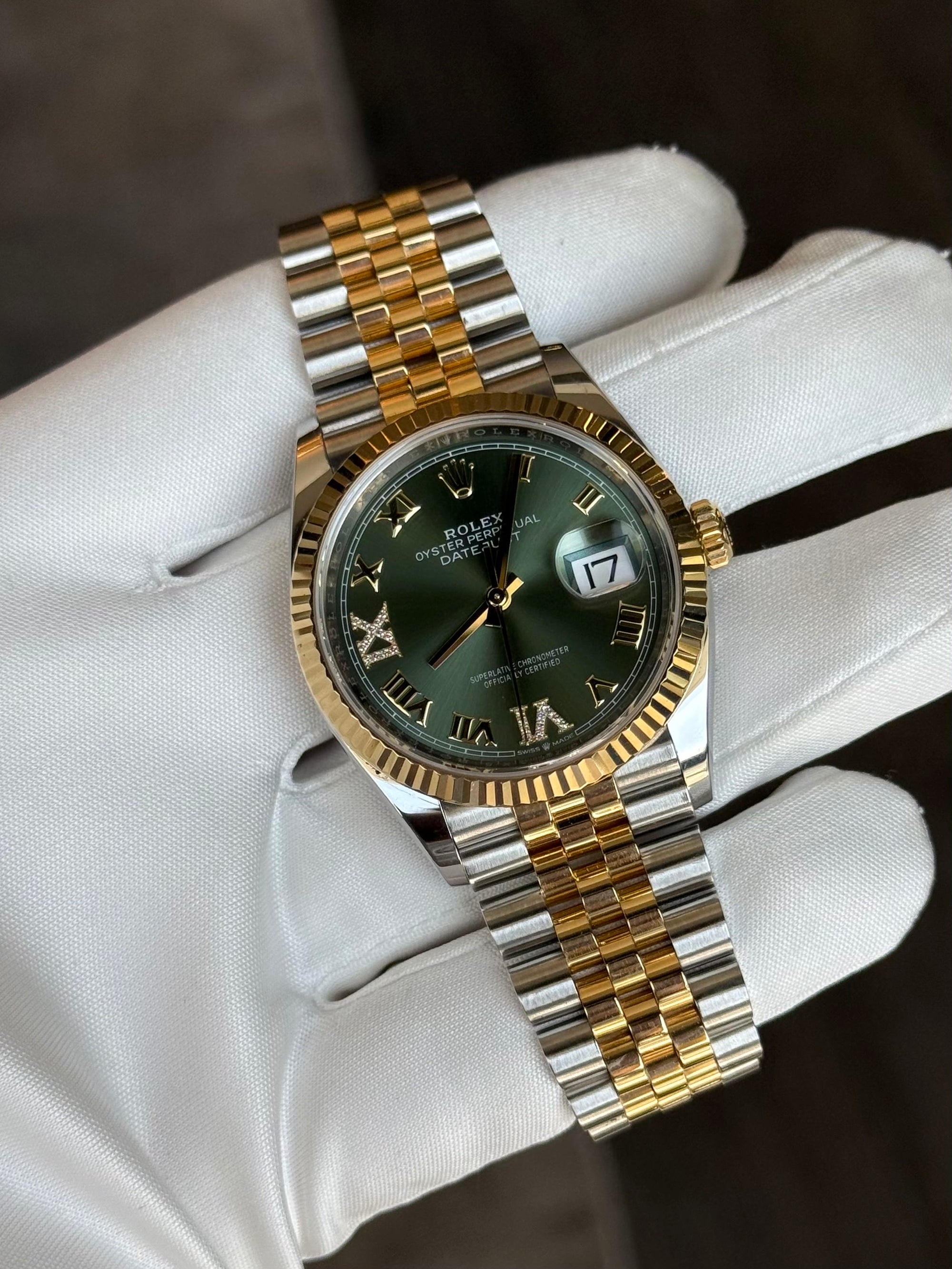 Rolex Datejust Olive Green Roman Dial on Jubilee 126233 Complete 2024
