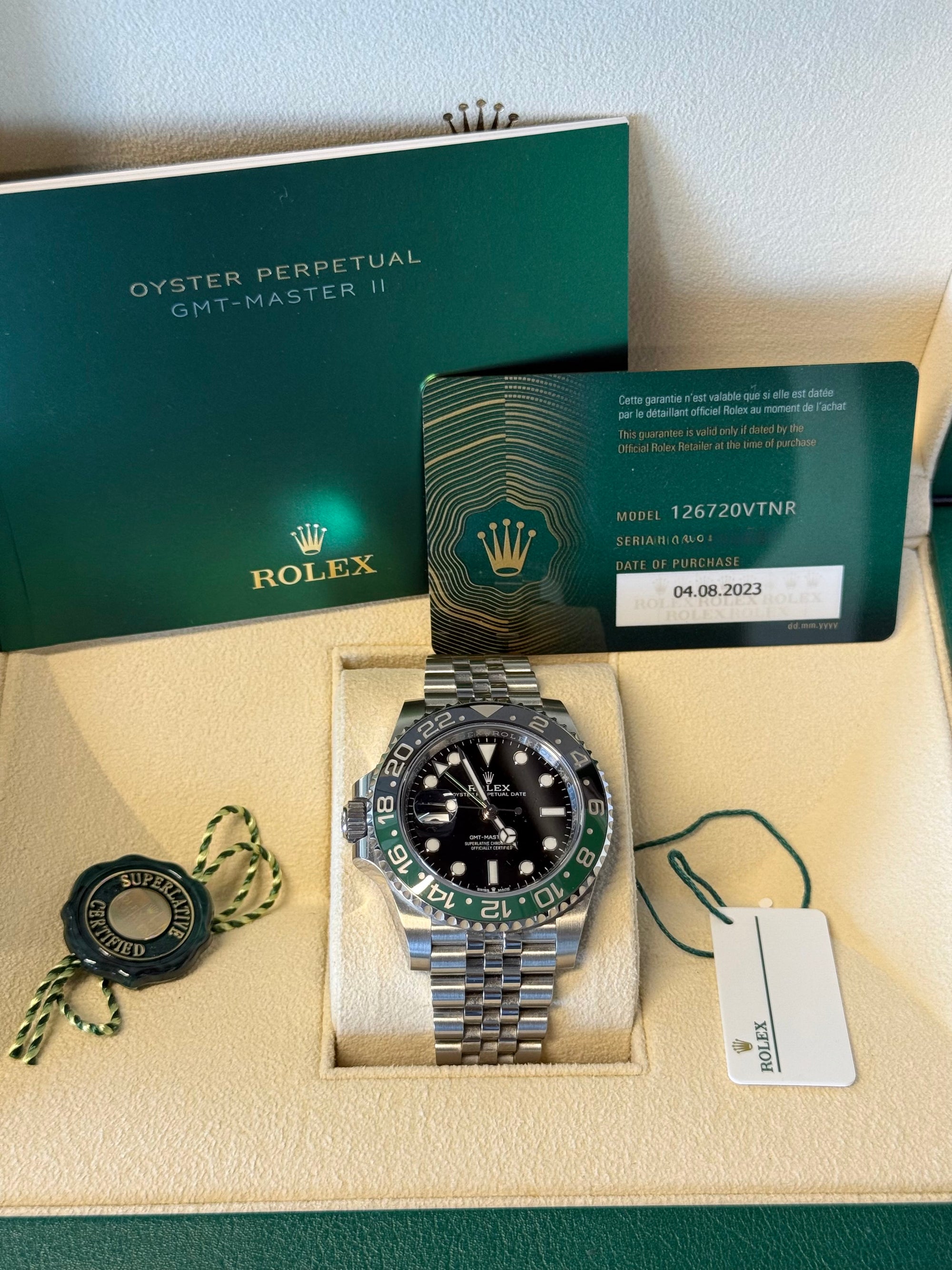 Rolex GMT-Master II Sprite Black Dial on Jubilee 126720VTNR Complete 2023
