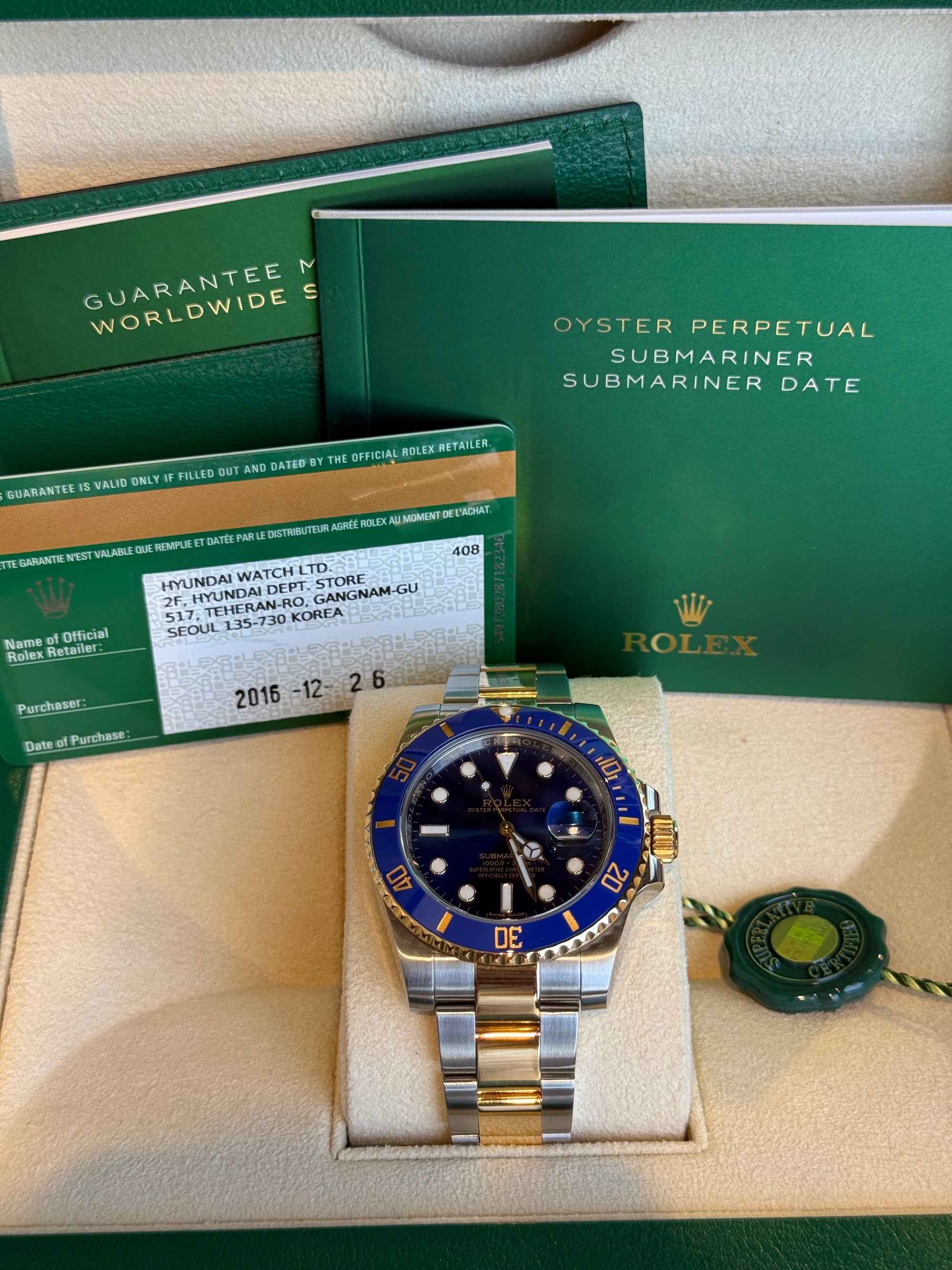 Rolex Submariner Blusey Blue Dial on Oyster 116613LB Complete 2016