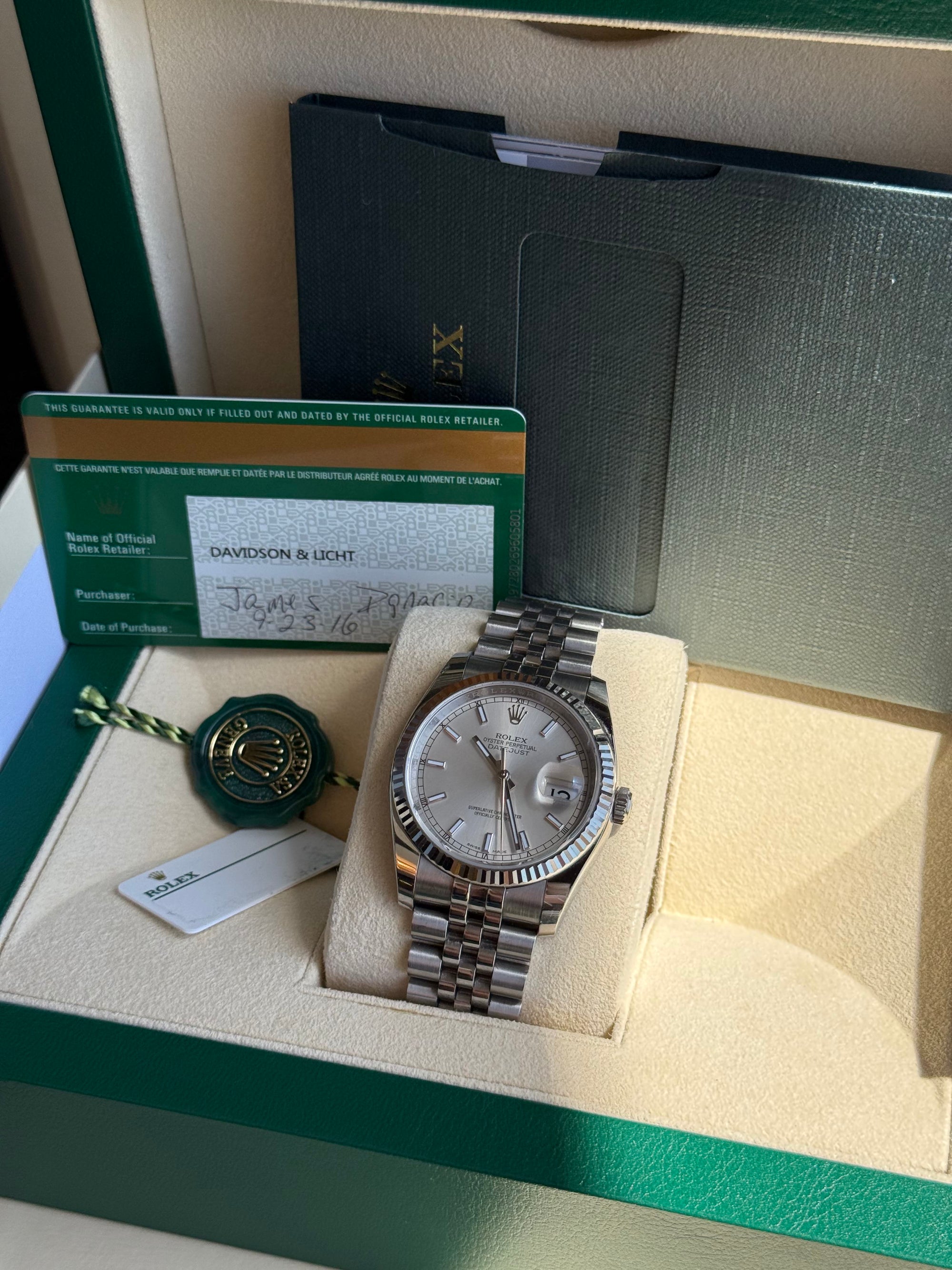 Rolex Datejust Silver Dial on Jubilee 116234 Complete 2016