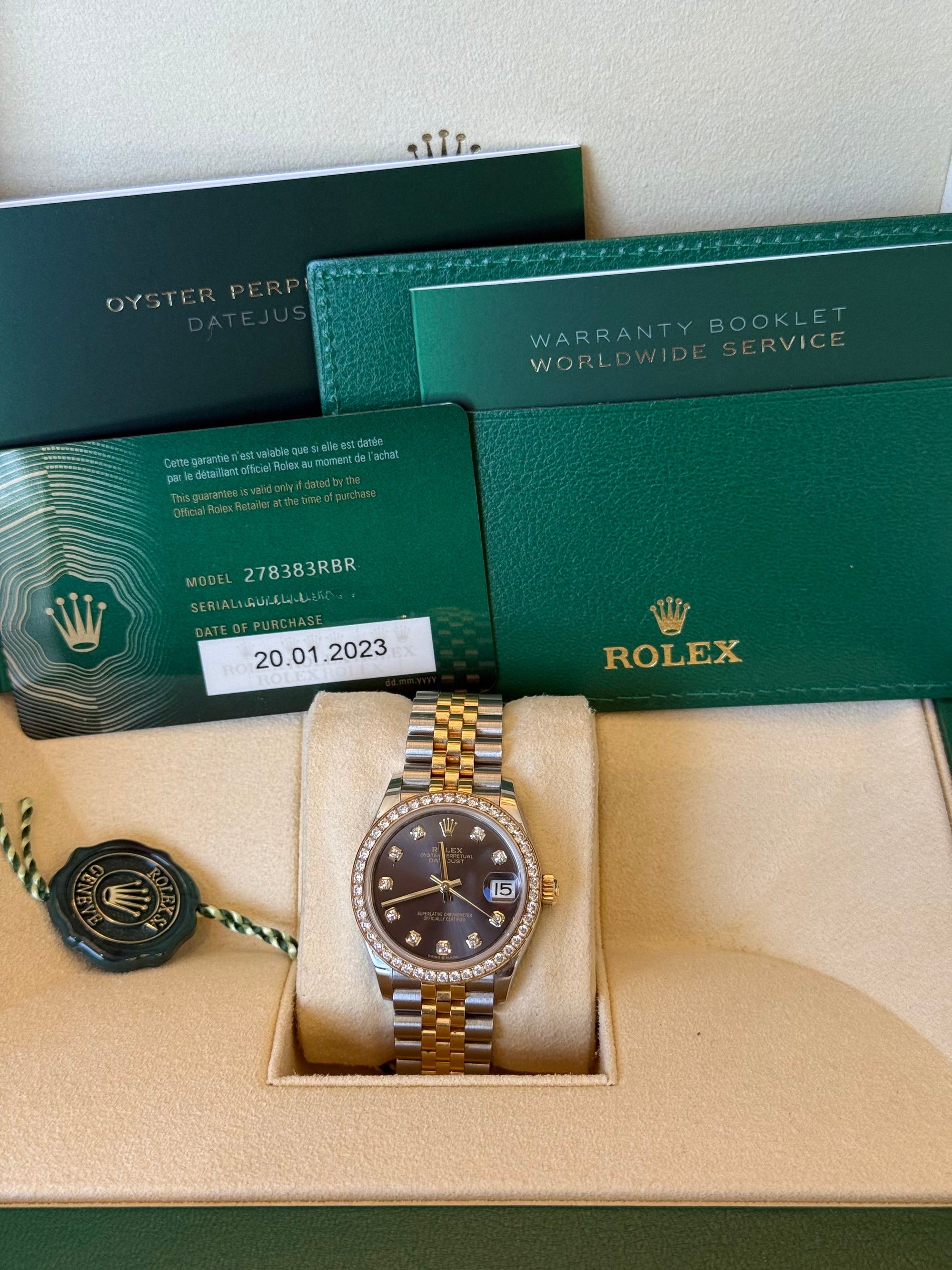 Rolex Datejust 31 Dark Grey Diamond Dial on Jubilee 278383 Complete 2023