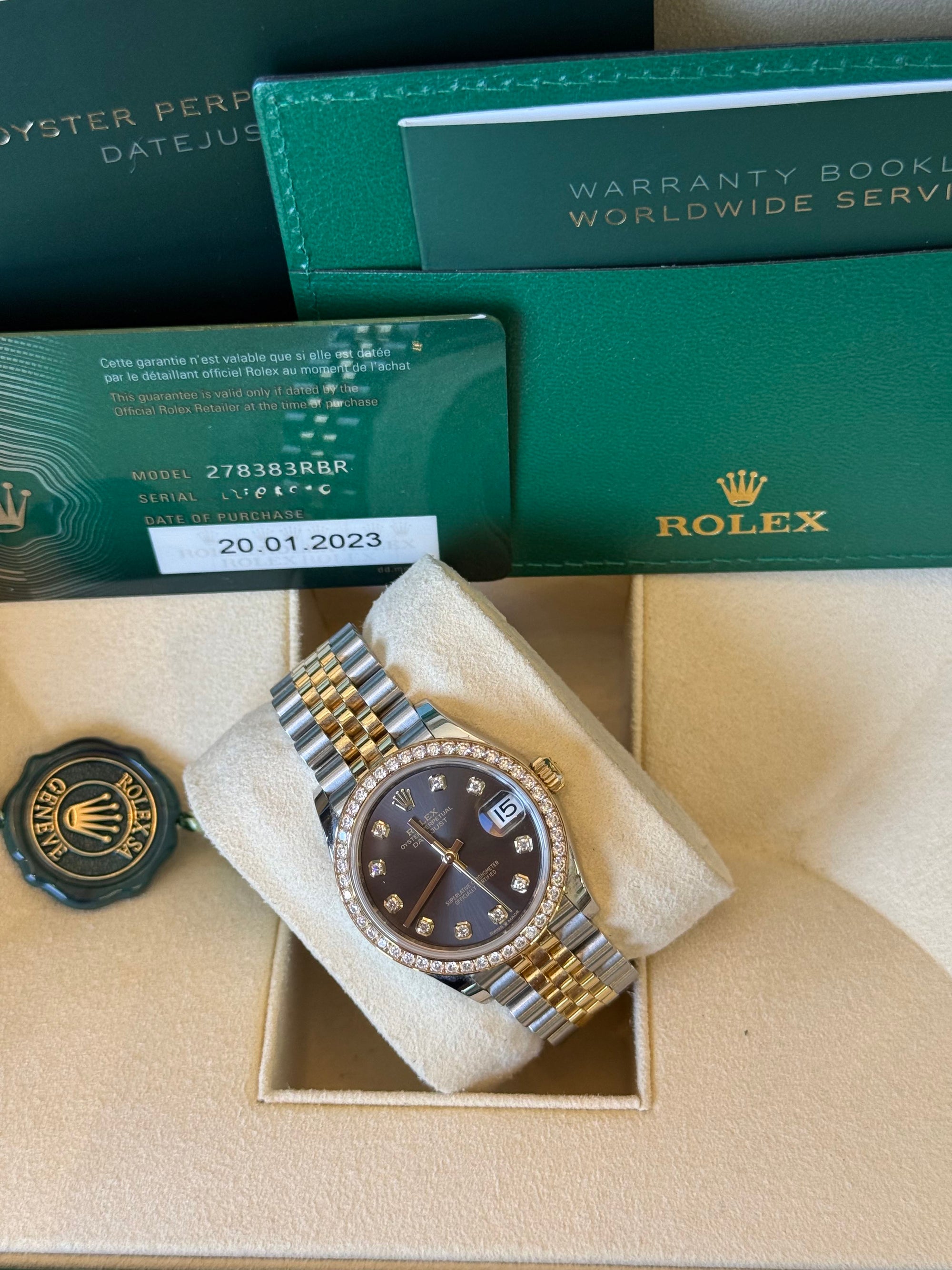 Rolex Datejust 31 Dark Grey Diamond Dial on Jubilee 278383 Complete 2023