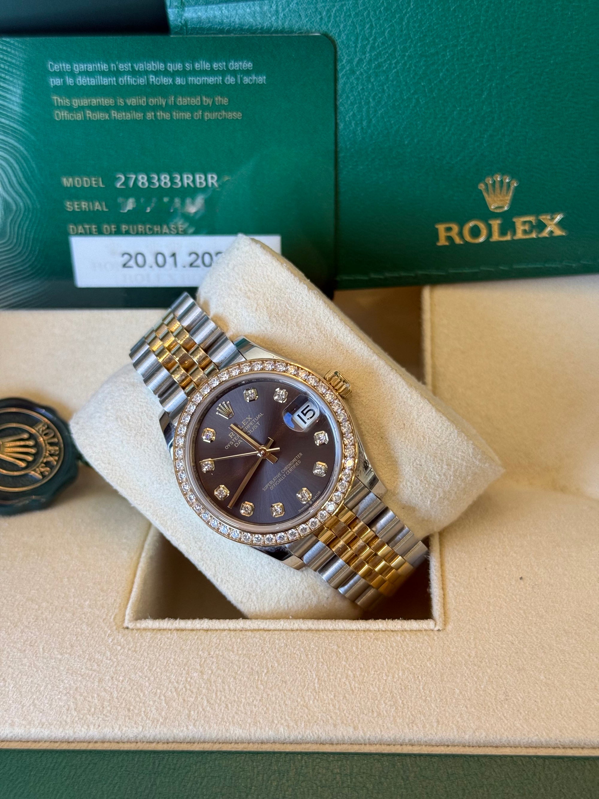 Rolex Datejust 31 Dark Grey Diamond Dial on Jubilee 278383 Complete 2023