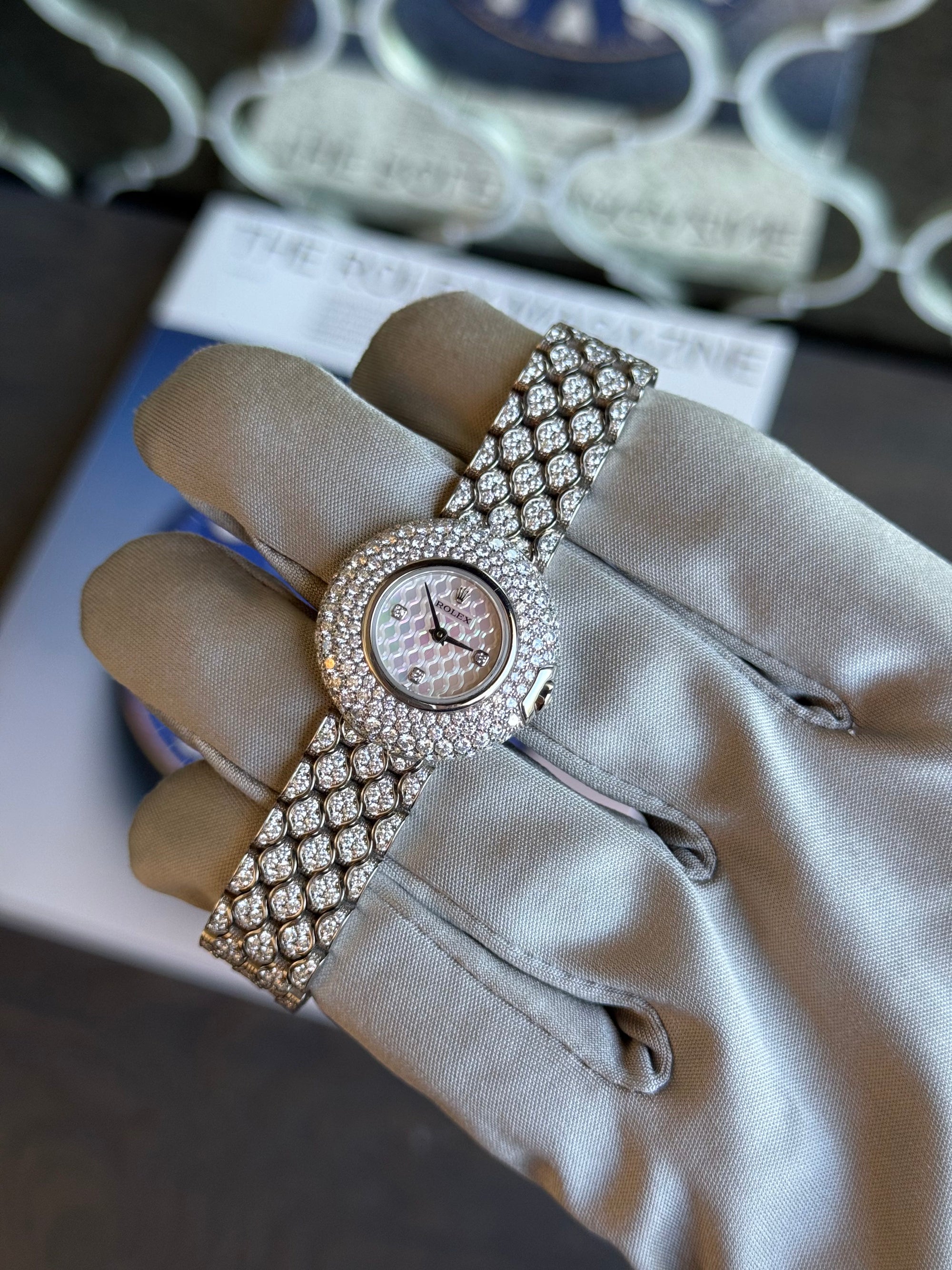Rolex Cellini Orchid Mother of Pearl Dial on White Gold set with Diamonds 6221/9