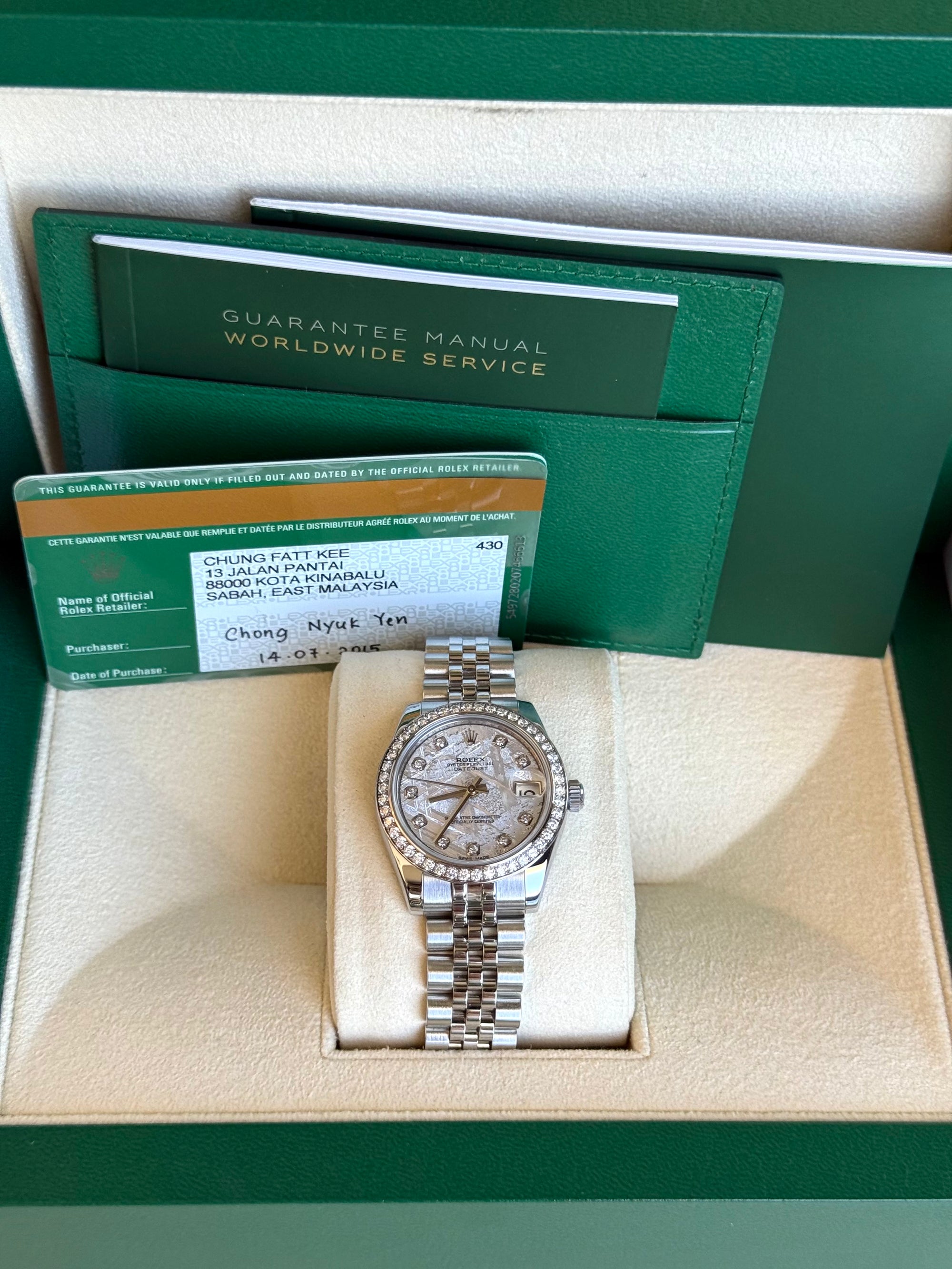 Rolex Datejust Meteorite Diamond Dial on Jubilee 178384RBR Complete 2015