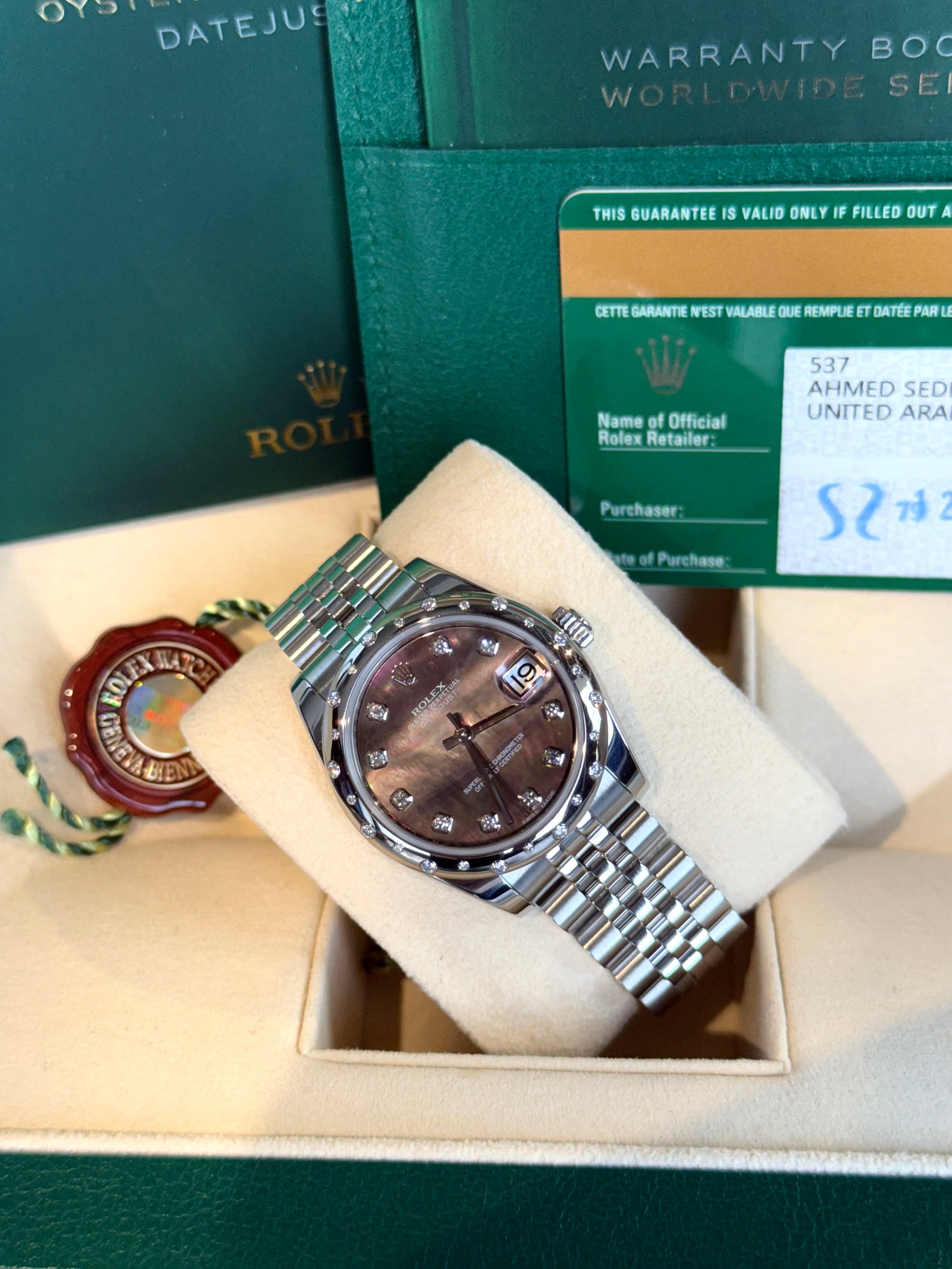 Rolex Datejust 31 Dark Mother of Pearl Diamond Dial on Jubilee 178344 Complete 2017