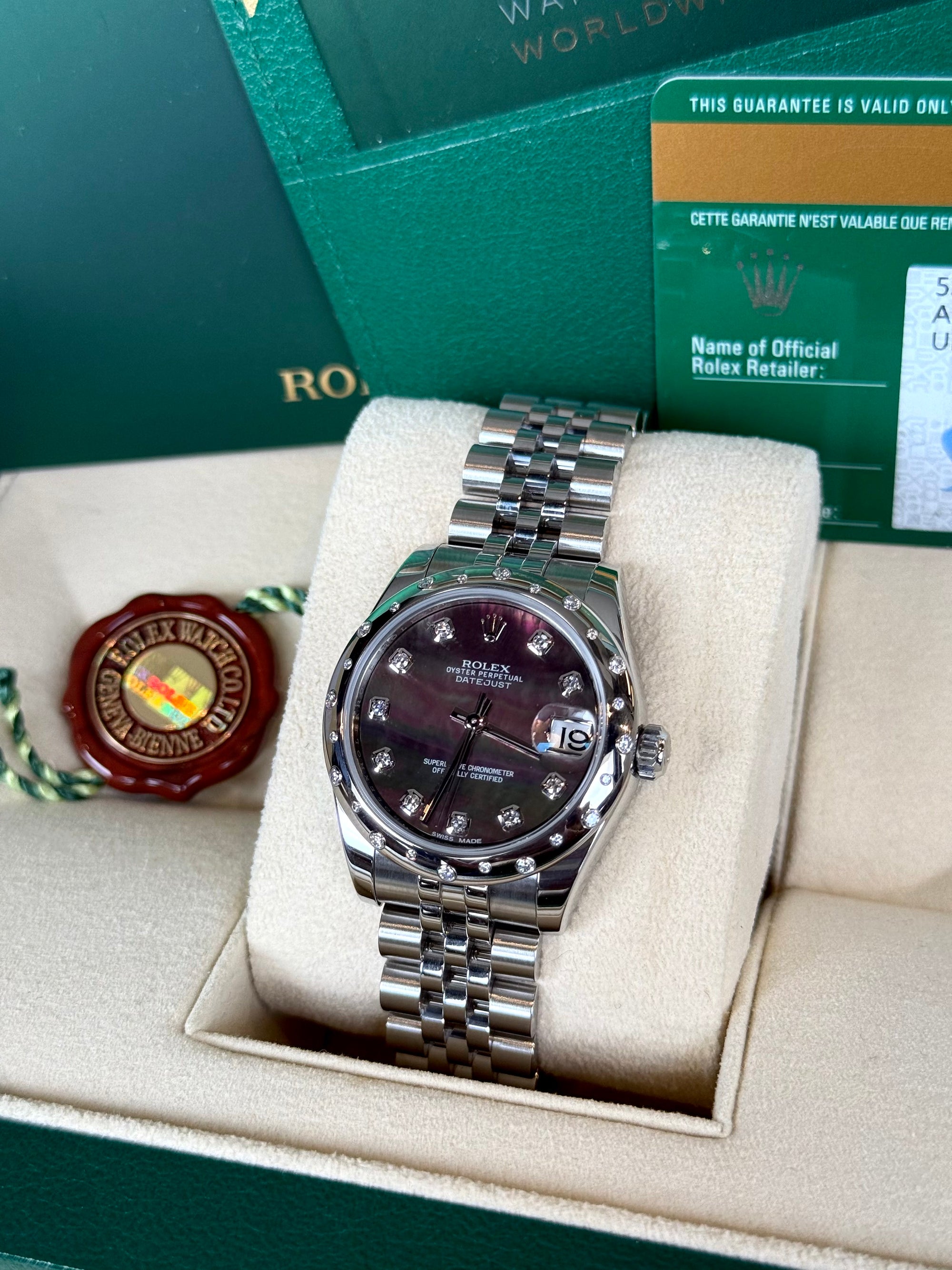 Rolex Datejust 31 Dark Mother of Pearl Diamond Dial on Jubilee 178344 Complete 2017