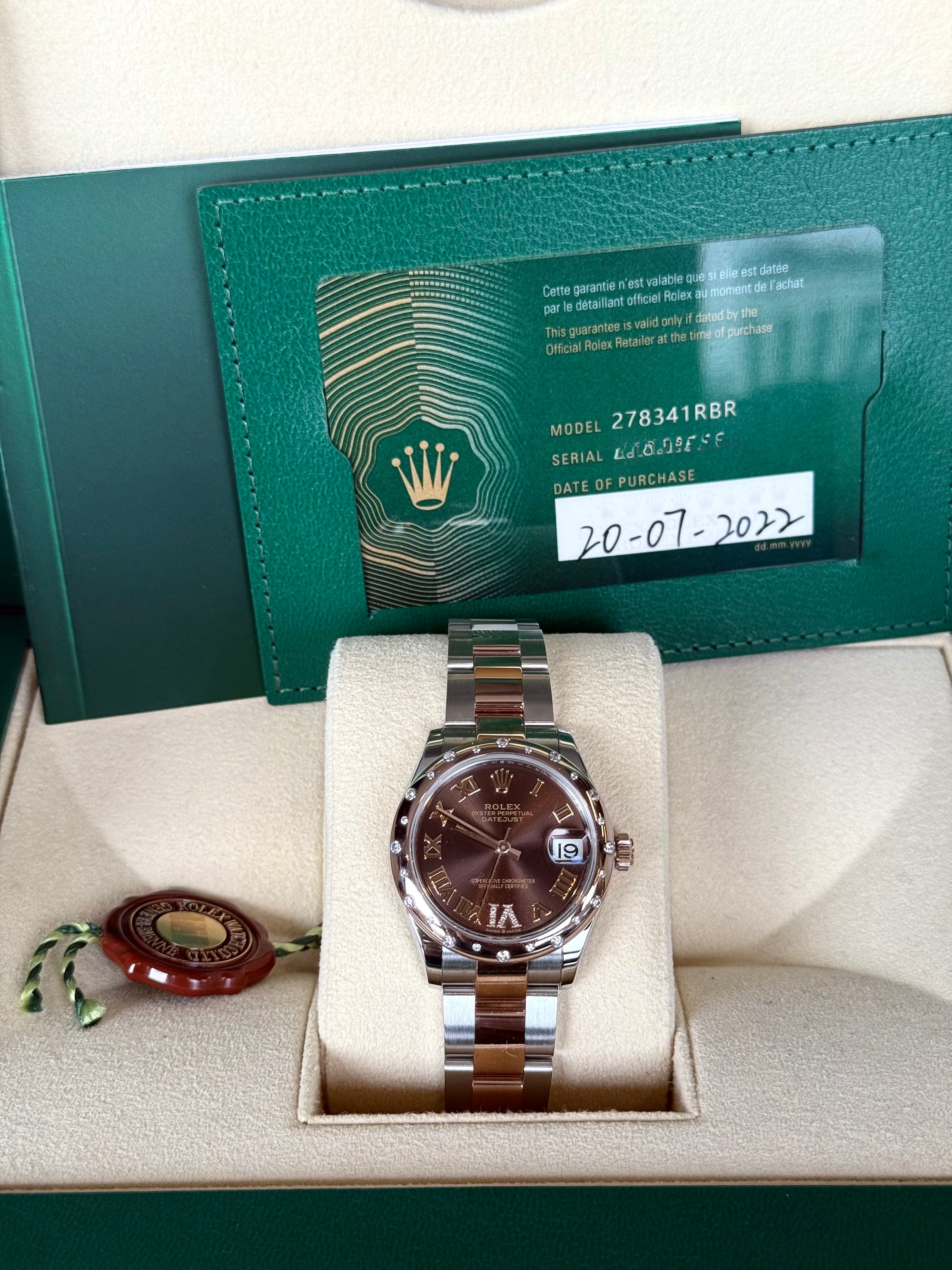 Rolex Datejust 31 Chocolate Diamond Roman Dial on Oyster 278341 Complete 2022