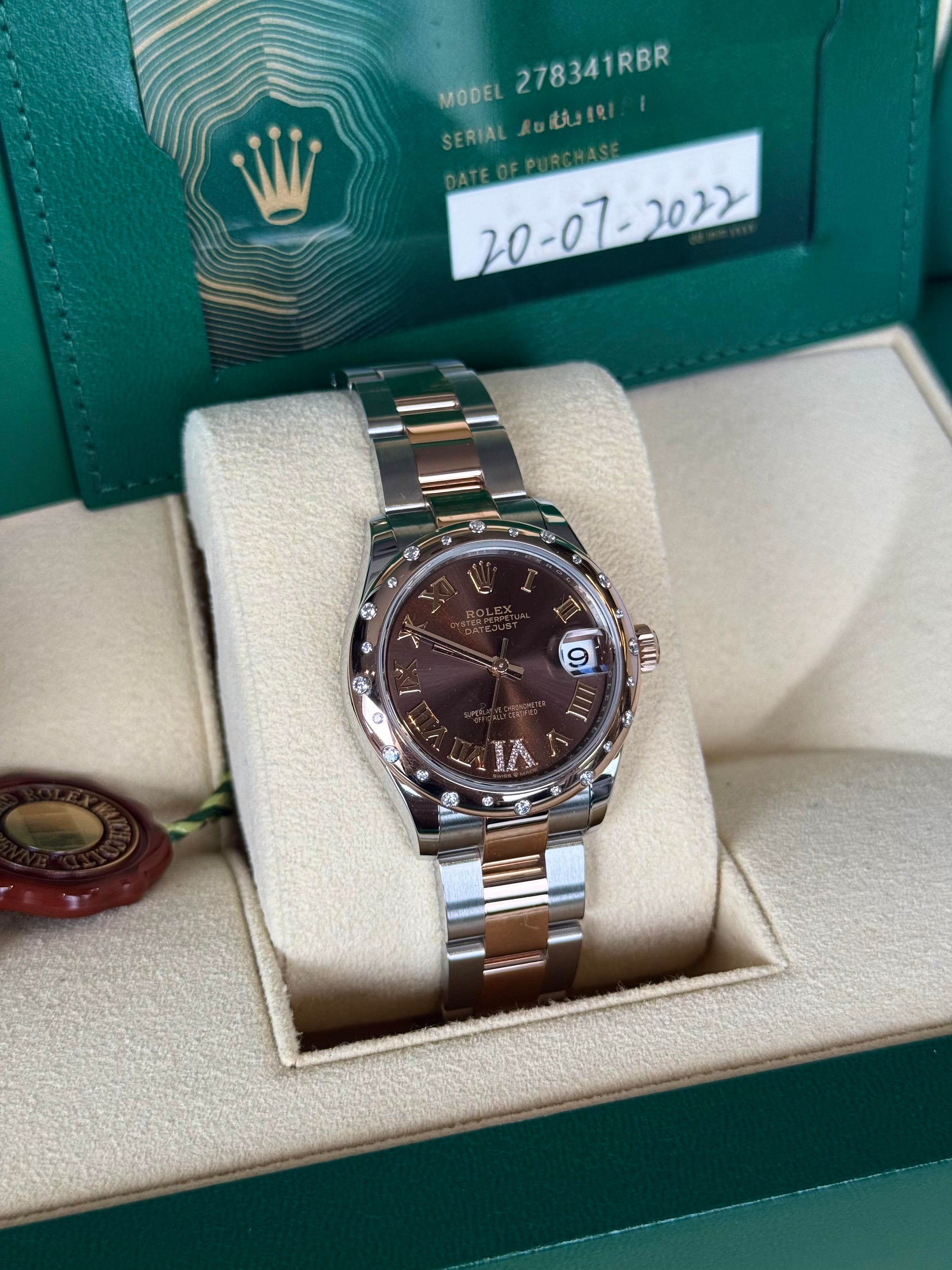 Rolex Datejust 31 Chocolate Diamond Roman Dial on Oyster 278341 Complete 2022