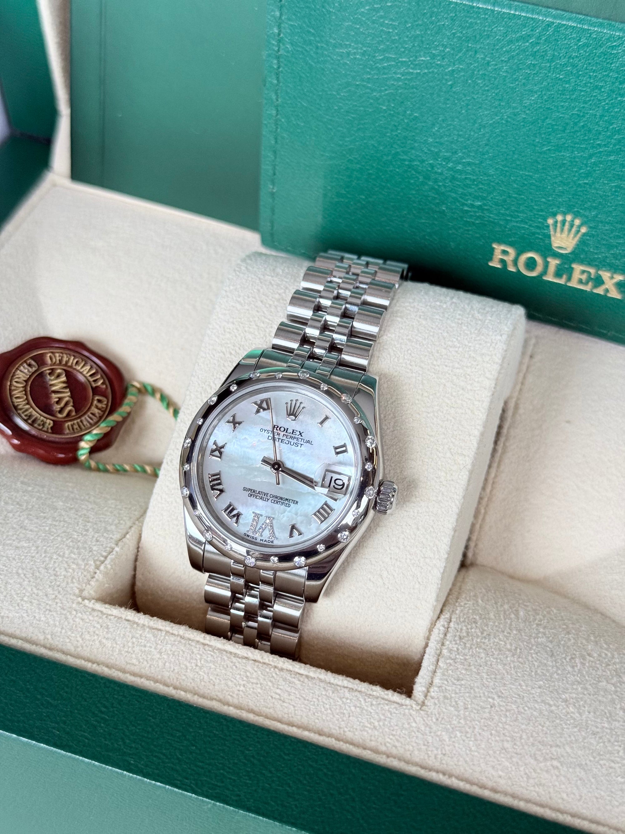 Rolex Datejust 31 Mother of Pearl Roman Diamond Dial on Jubilee 178344 Complete 2013