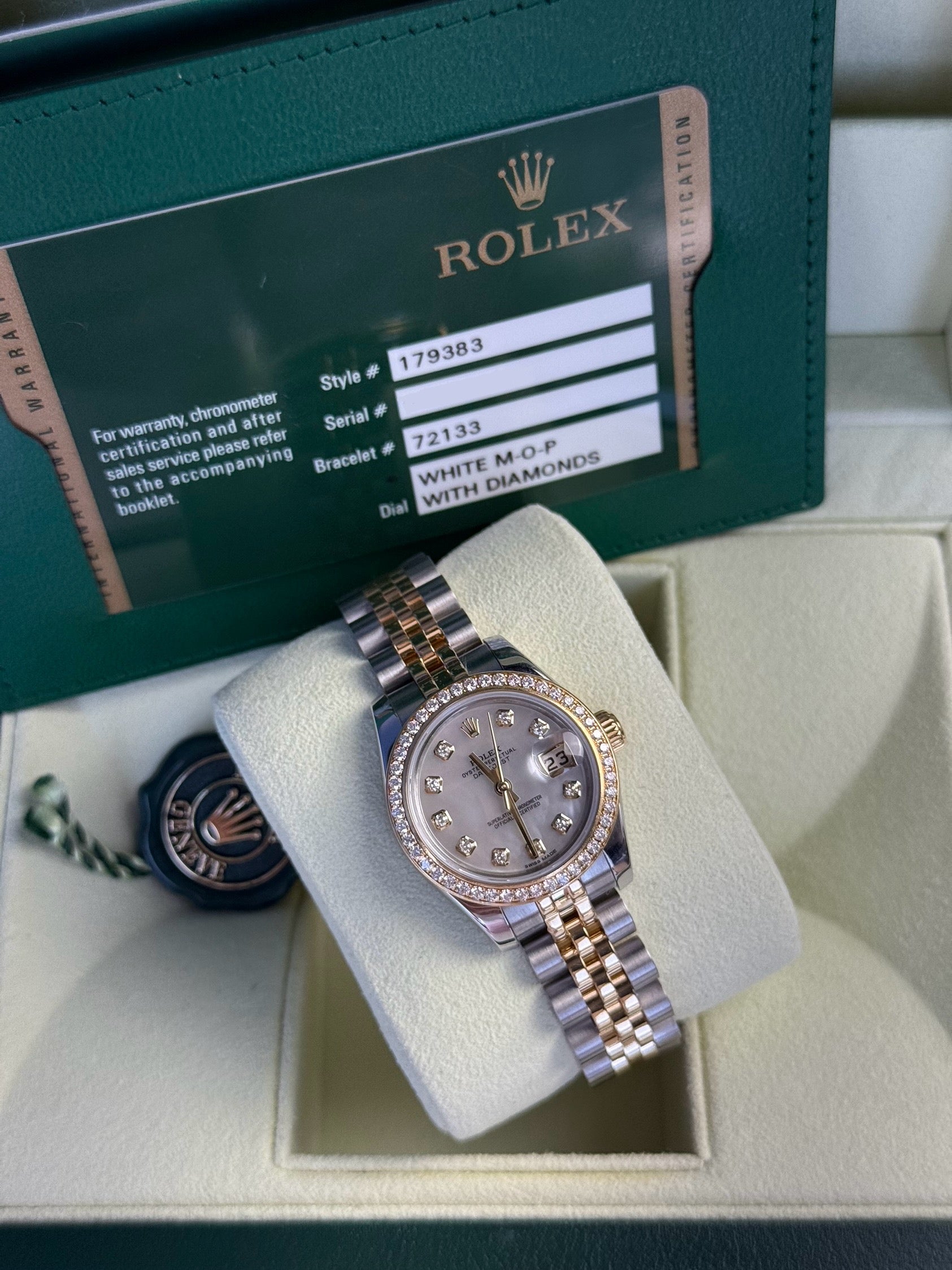 Rolex Lady-Datejust Mother of Pearl Factory Diamond Dial on Jubilee 179383 Complete 2013