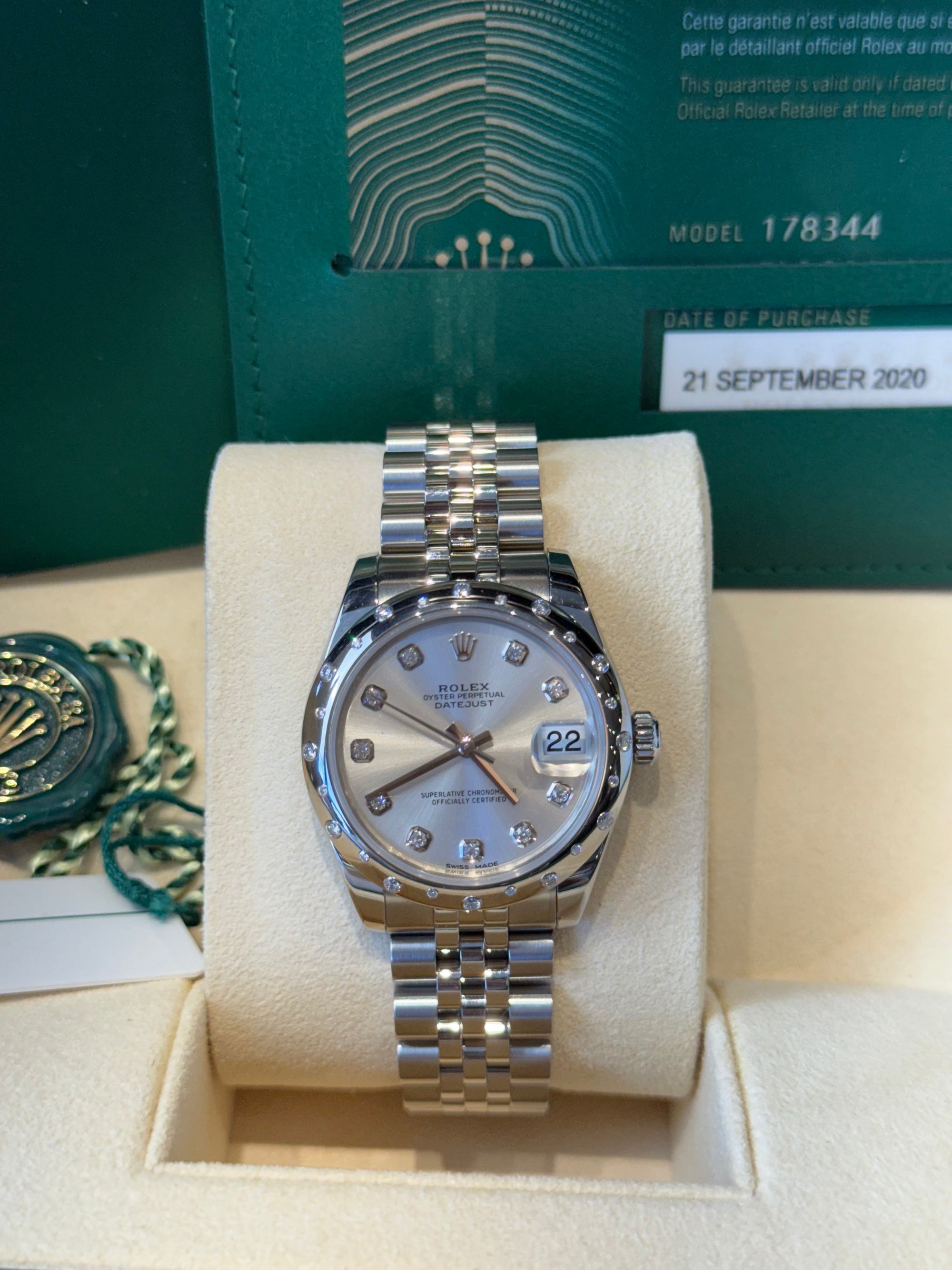 Rolex Datejust 31 Silver Diamond Dial on Jubilee 178344 Complete 2020