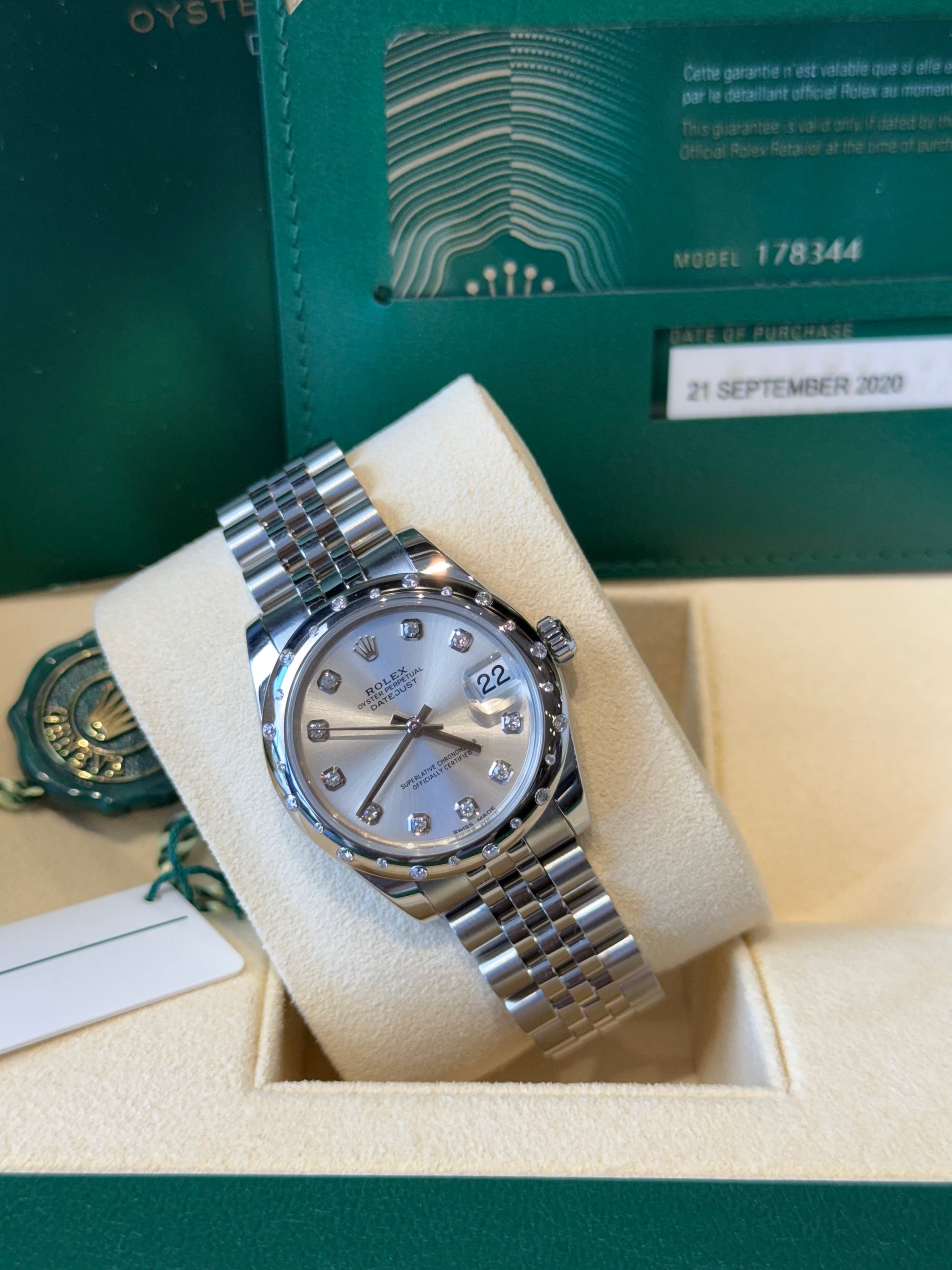 Rolex Datejust 31 Silver Diamond Dial on Jubilee 178344 Complete 2020