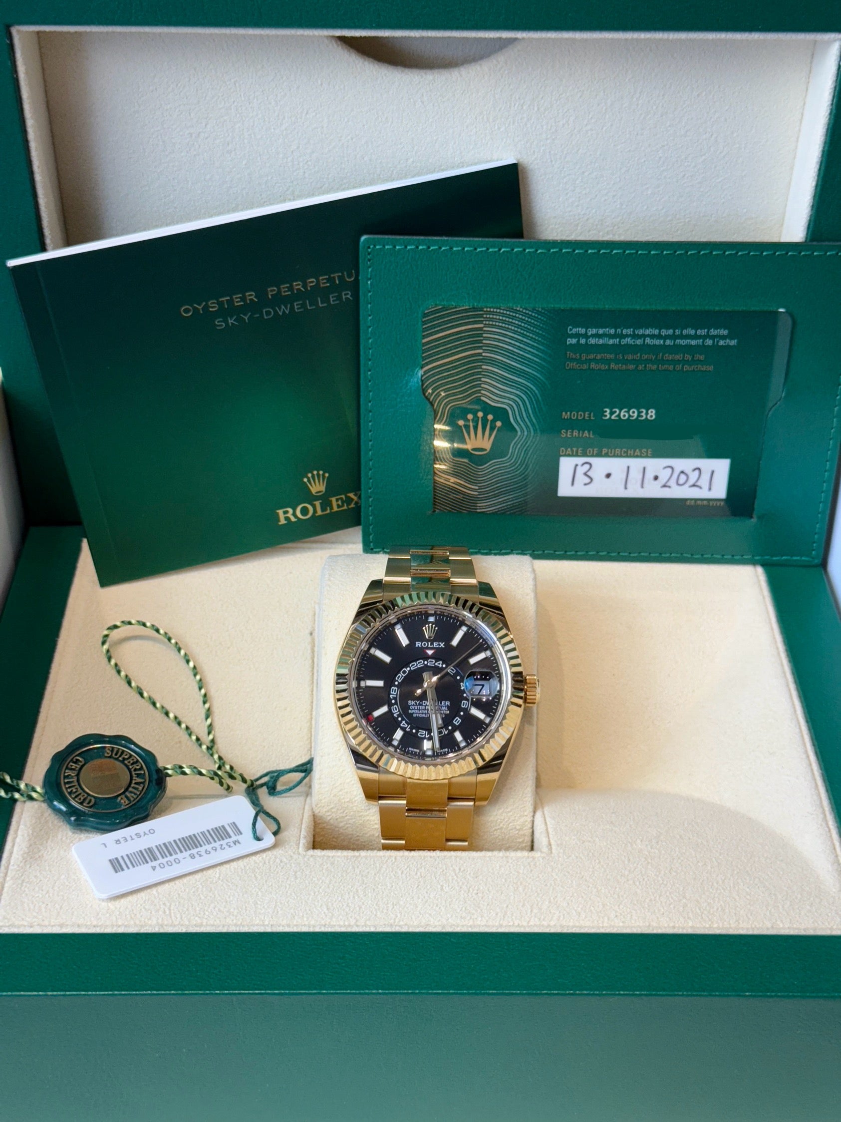 Rolex SkyDweller Black Index Dial on Oyster 326938 Complete 2021