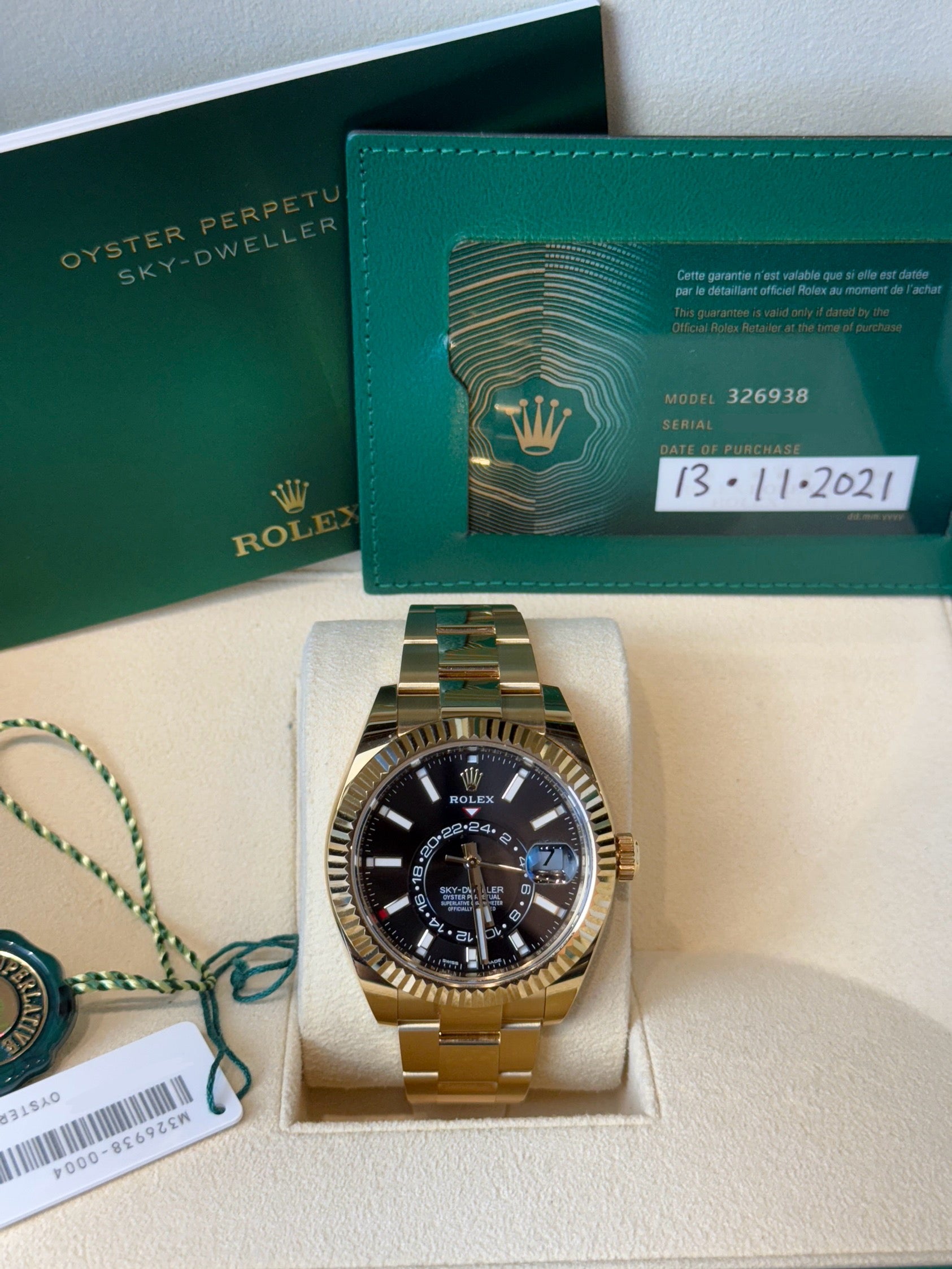 Rolex SkyDweller Black Index Dial on Oyster 326938 Complete 2021