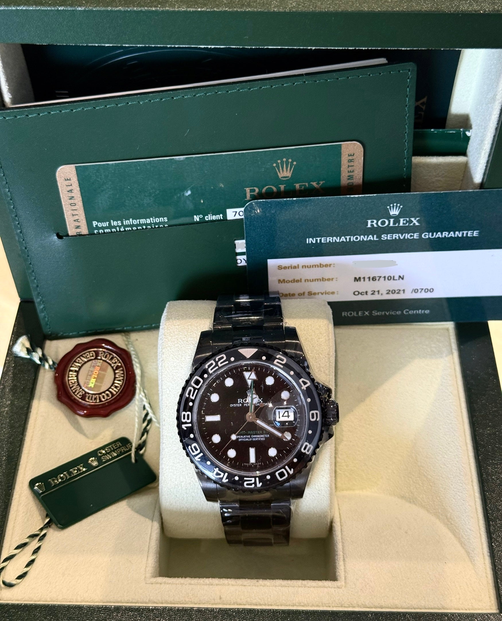 Rolex GMT-Master II PVD Black Dial on Oyster 116710LN Complete Open Date