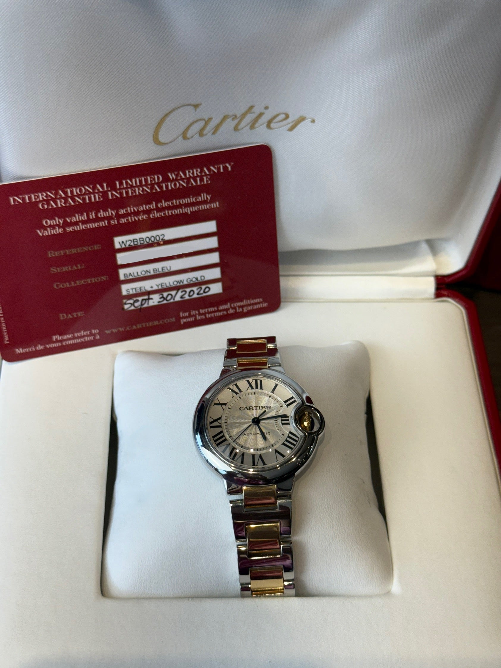 Cartier Ballon Bleu White Dial on Bracelet W2BB0002 Complete 2020