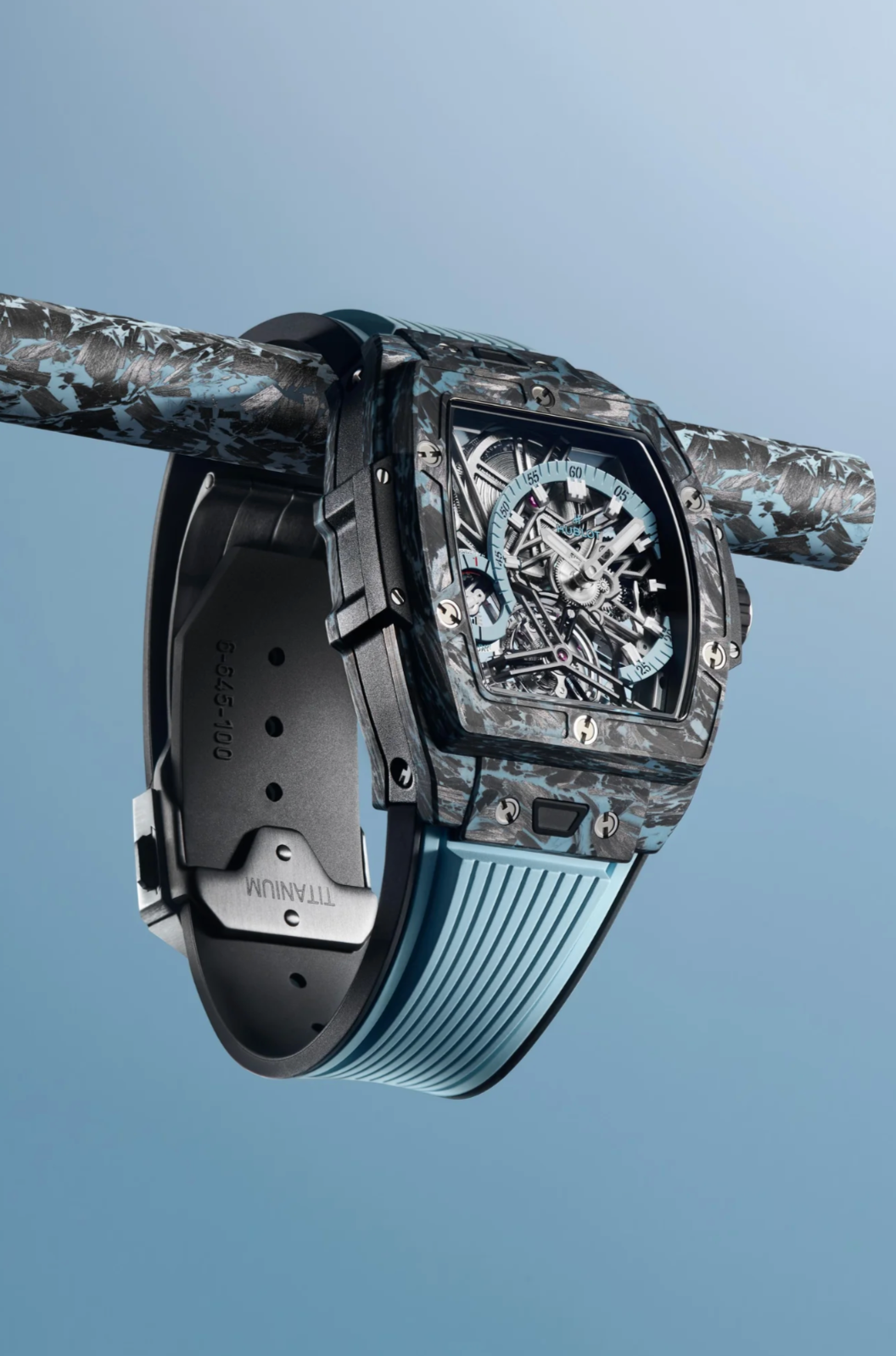 Hublot Shaped Spirit of Big Bang Tourbillon Carbon Sky Blue Dial on Rubber 645.QL.5117.RX Complete 2025