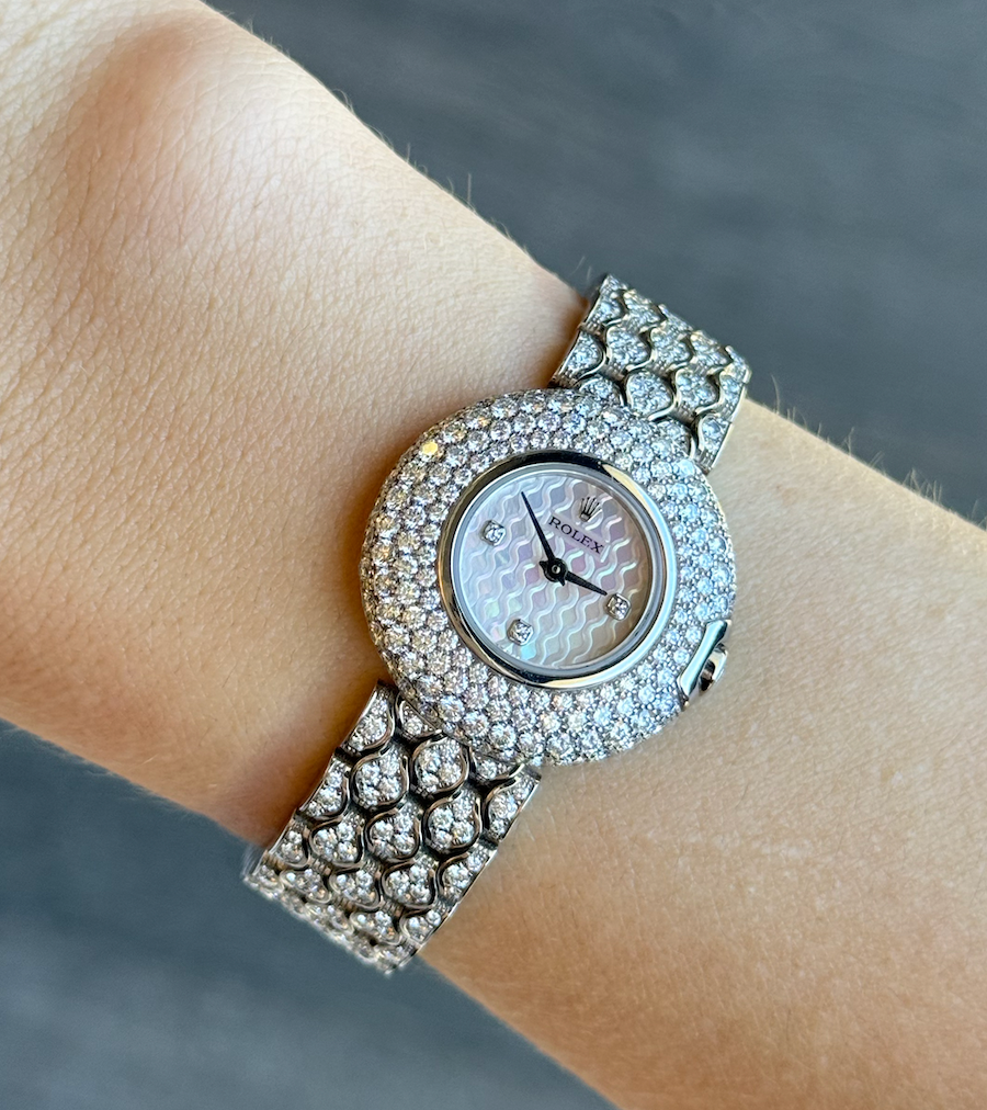 Rolex Cellini Orchid Mother of Pearl Dial on White Gold set with Diamonds 6221/9
