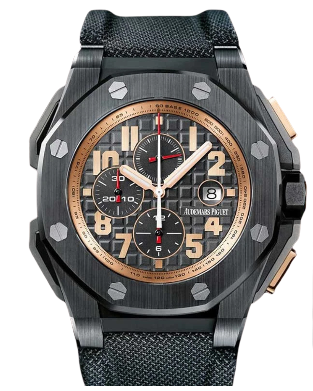 Audemars Piguet Royal Oak Offshore Arabic Numerals, Baton Indexes Dial on Two-Piece Strap 26378IO.OO.A001KE.01 Complete 2012