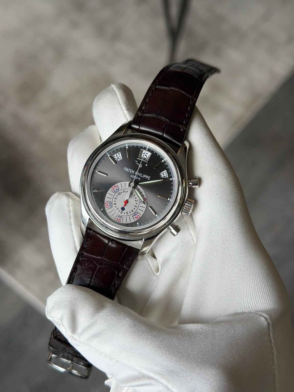 Patek Philippe Complications Annual Calendar Chronograph Anthracite Dial on Crocodile 5960P-001 Complete 2009