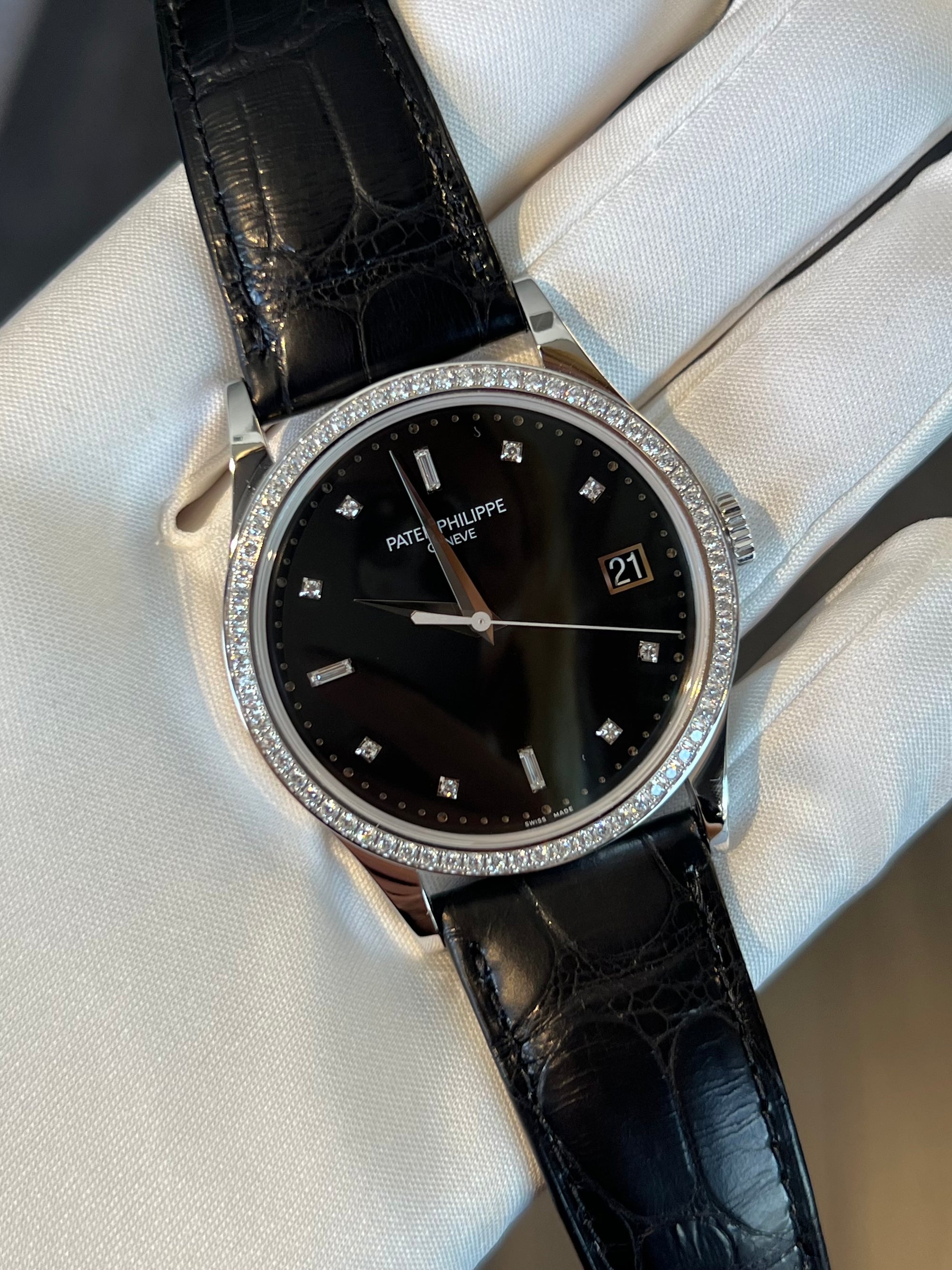 Patek Philippe Calatrava Black Diamond Dial on Strap 5297G-001 Complete 2024