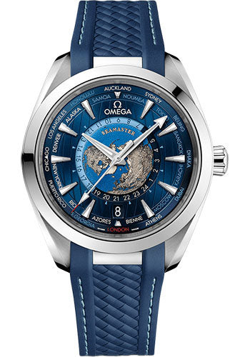 Omega Seamaster Aqua Terra 150M Omega Co-Axial Master Chronometer GMT Worldtimer Blue Dial on Rubber Strap 220.12.43.22.03.001 Complete 2022