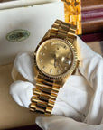 Rolex Day Date 36 Champagne Diamond Dial on President 18238 Complete Open Date