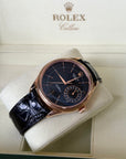 Rolex Cellini Date Black Dial on Leather Strap 50515 Service Papers and Box
