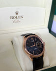 Rolex Cellini Date Black Dial on Leather Strap 50515 Service Papers and Box