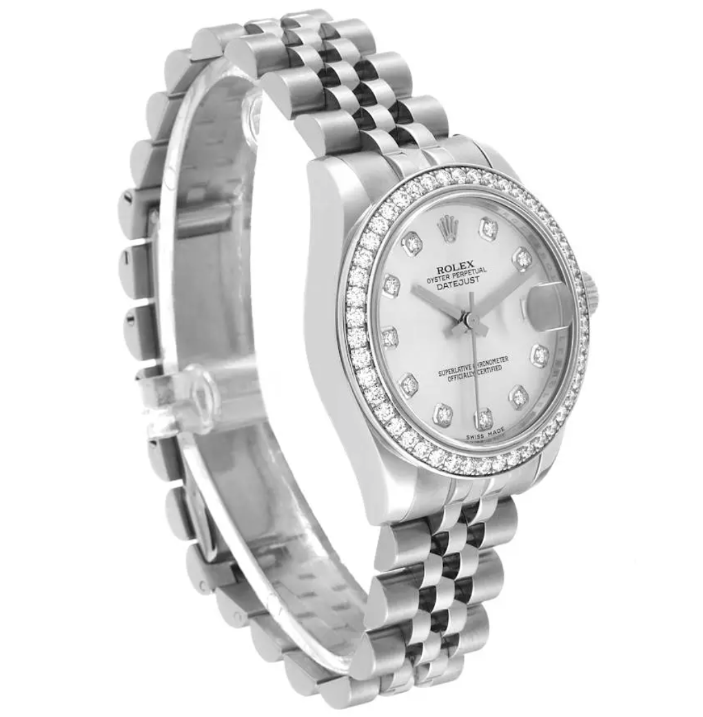 Rolex Datejust Midsize Silver Diamond Dial on Jubilee 178384 Complete 2016