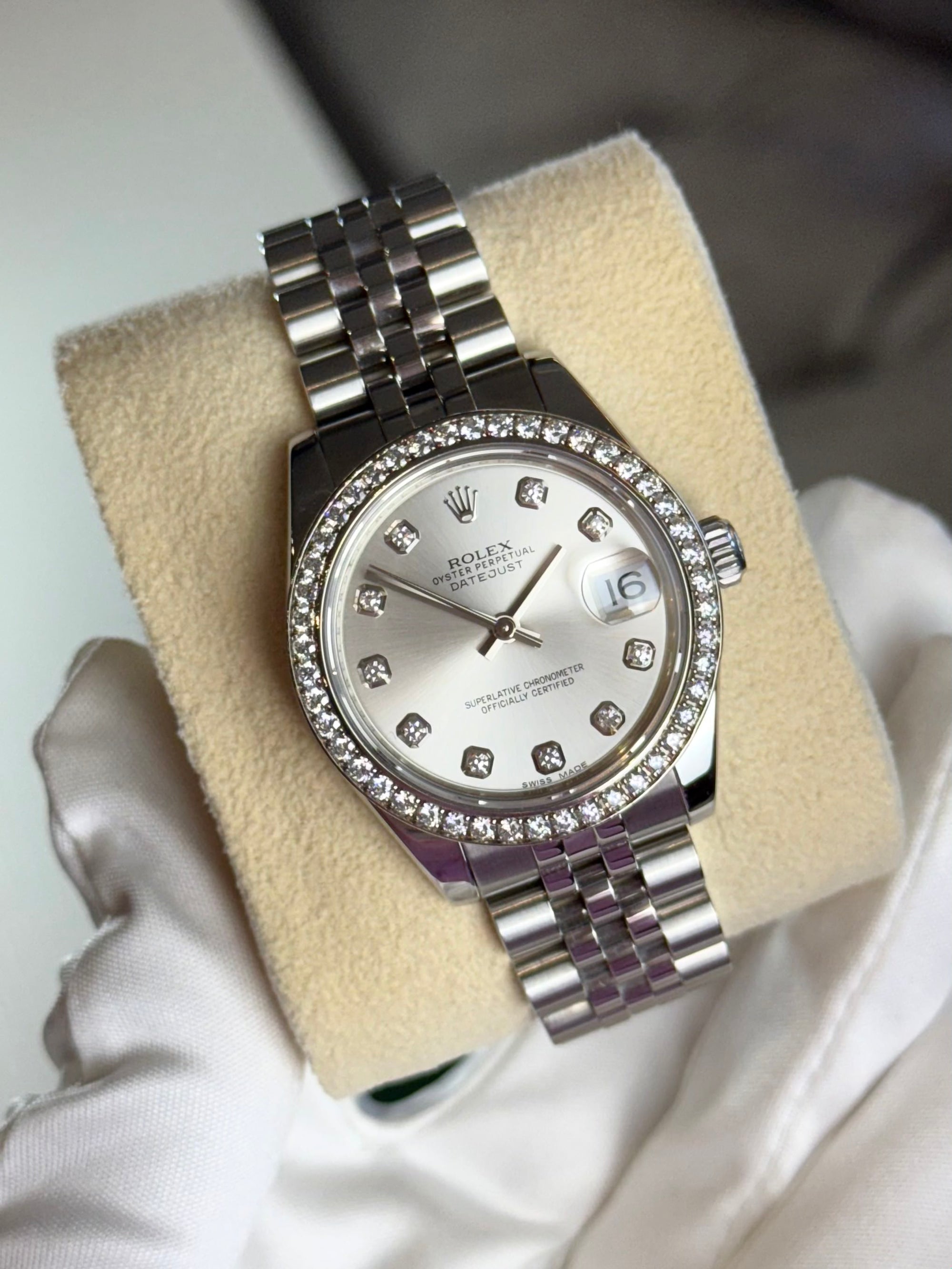 Rolex Datejust Midsize Silver Diamond Dial on Jubilee 178384 Complete 2016